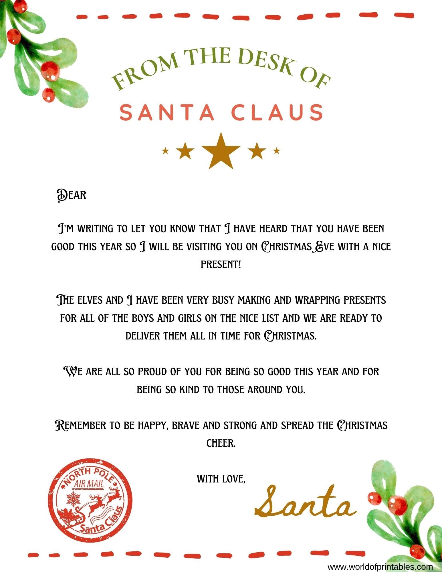 printable letterhead from santa
