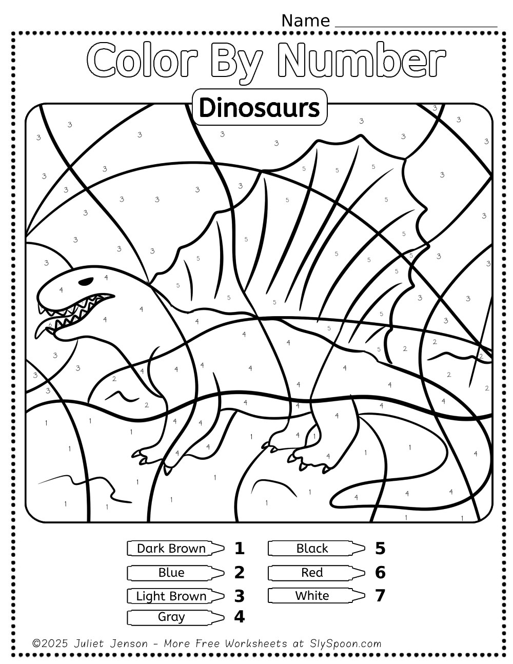 10 Free Printable Dinosaur Themed Color By Number Pages For Kids Sly Spoon