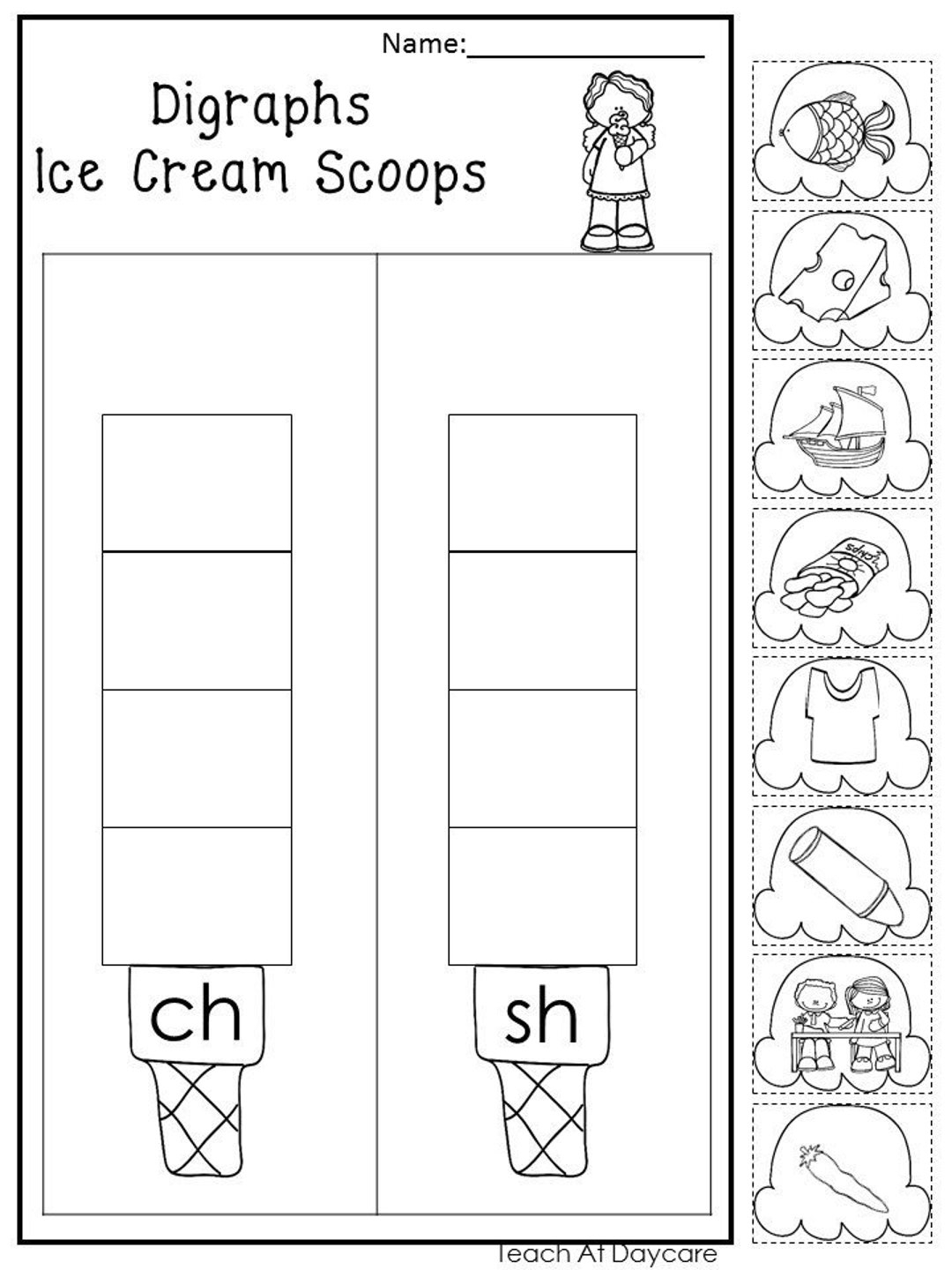 10 Printable Digraphs Ice Cream Worksheets Kindergarten 2nd Grade ELA Worksheets Etsy