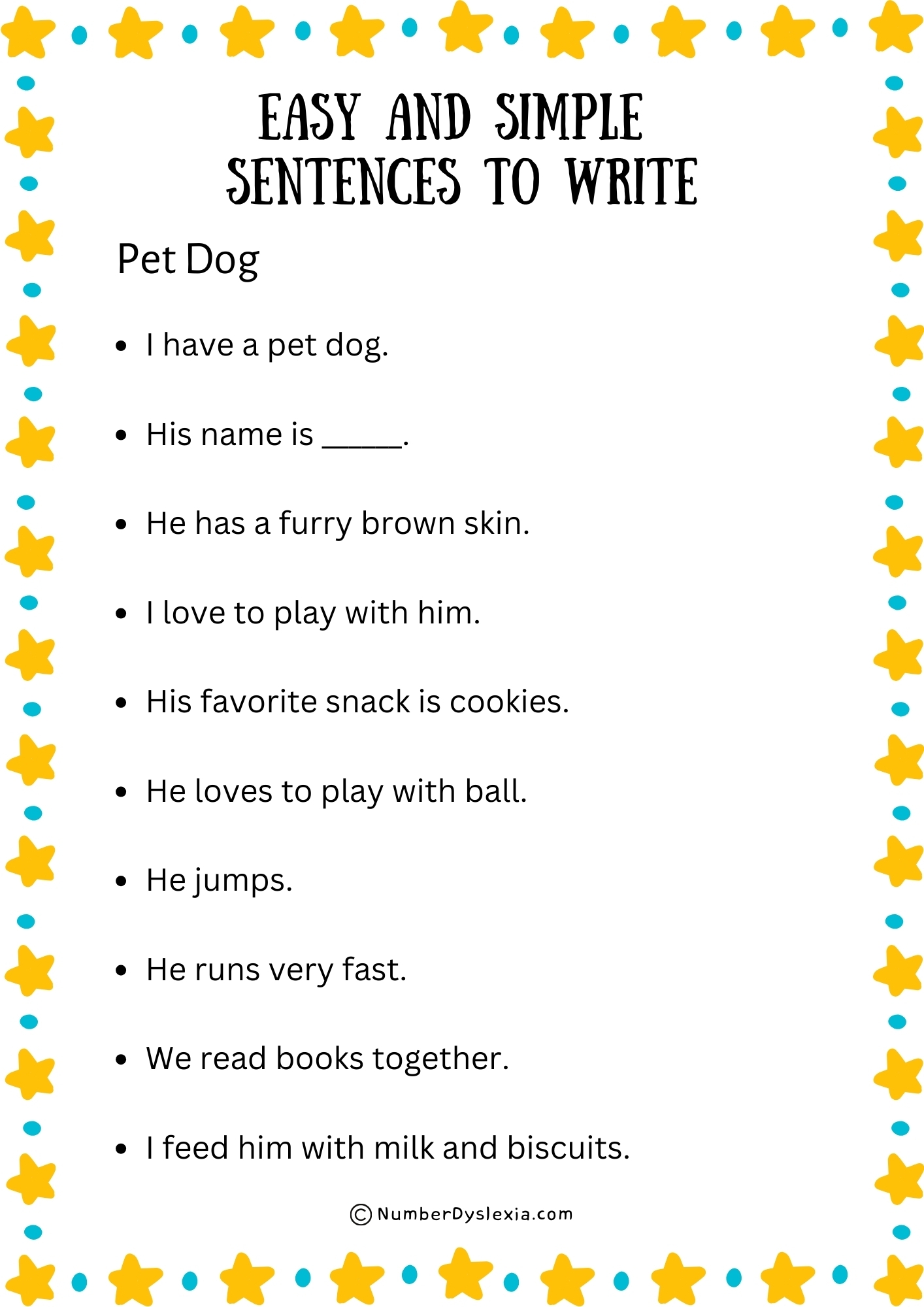 100 Easy And Simple Sentences For Kindergarteners To Write PDF Included Number Dyslexia