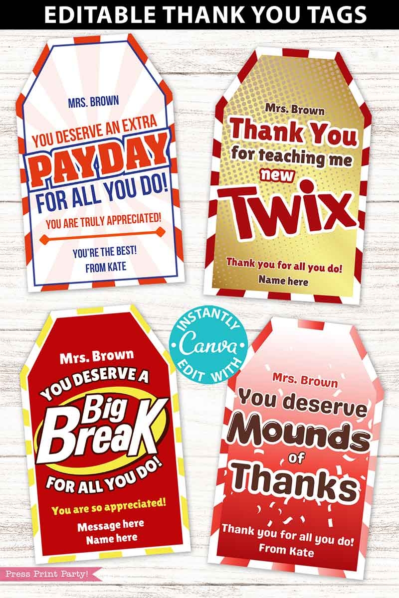 16 Candy Bar Thank You Gift Tags Bundle Press Print Party 16 Candy Bar Thank You Gift Tags Bundle Press Print Party