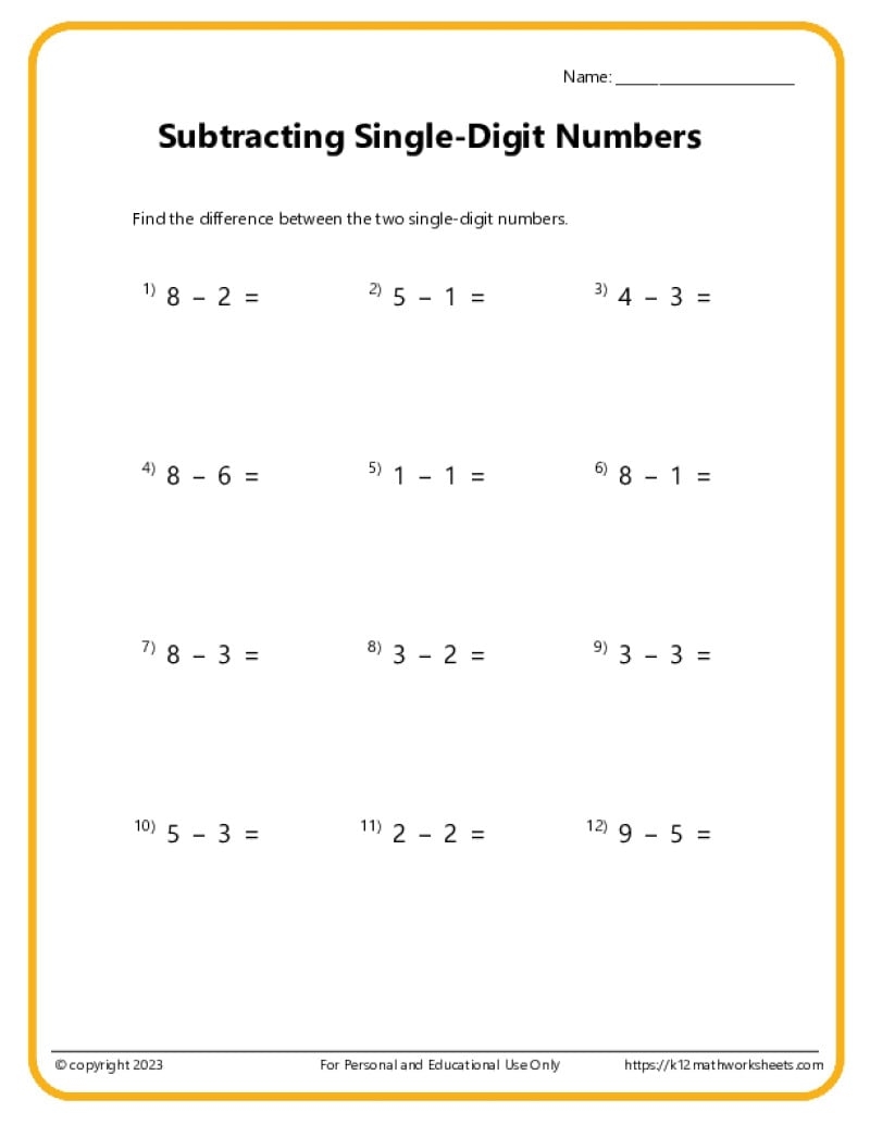 1st Grade Subtraction Worksheets