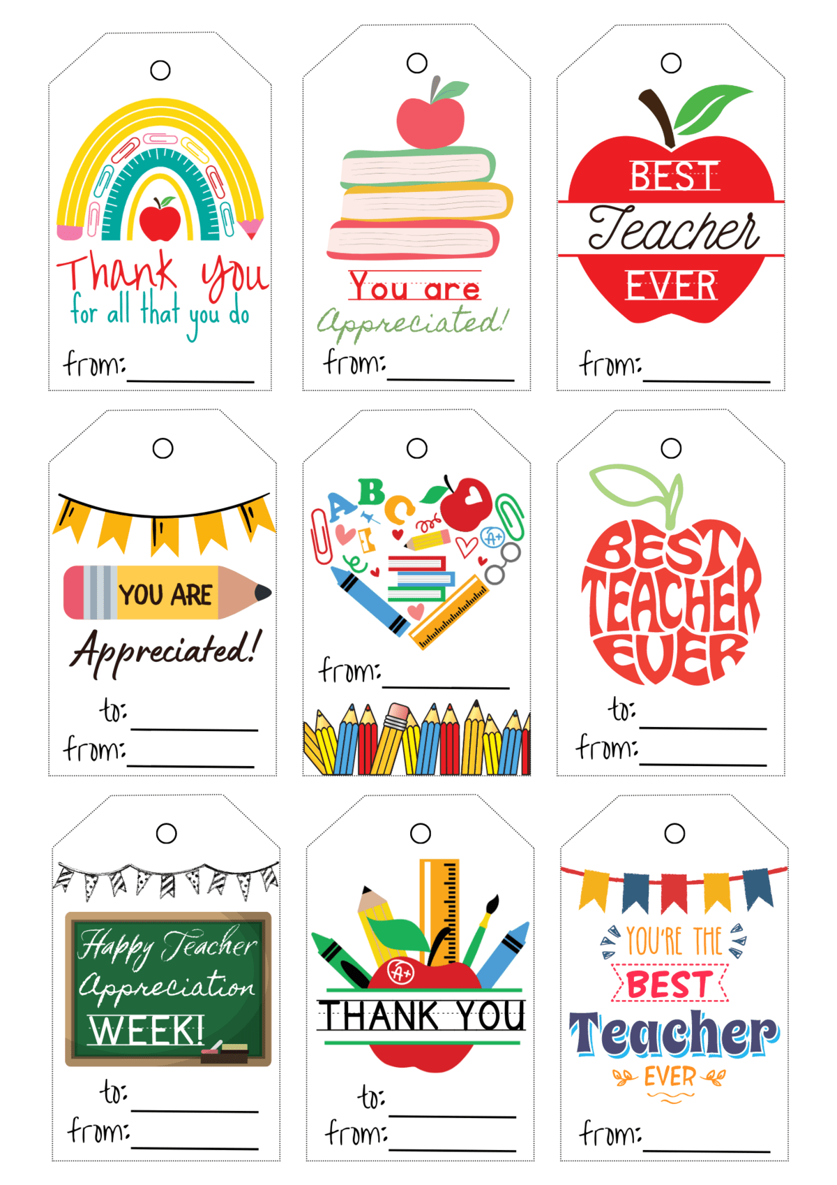 20 Free Printable Teacher Appreciation Tags