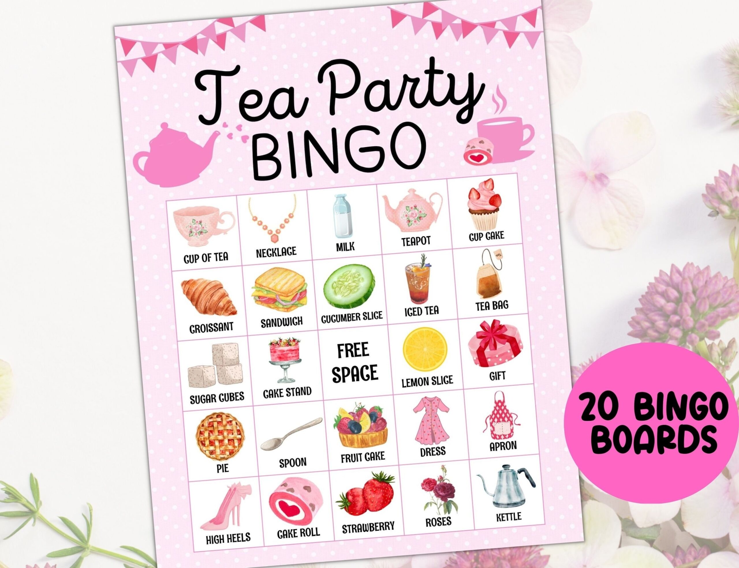 20 Tea Party Bingo Cards Tea Party Games Afternoon Tea Party Bingo Game Par Tea Games Birthday Tea Party Shower Tea Party Game Etsy