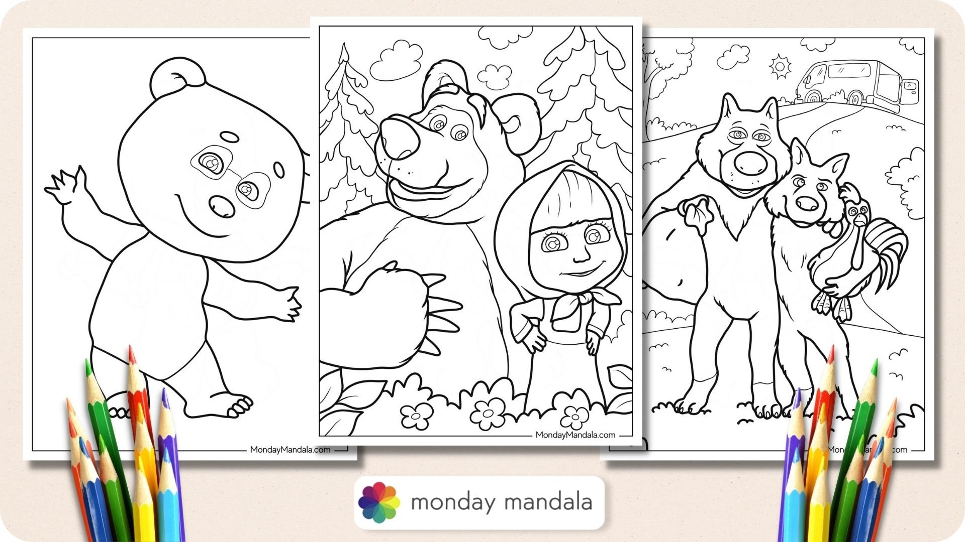 masha bear coloring pages