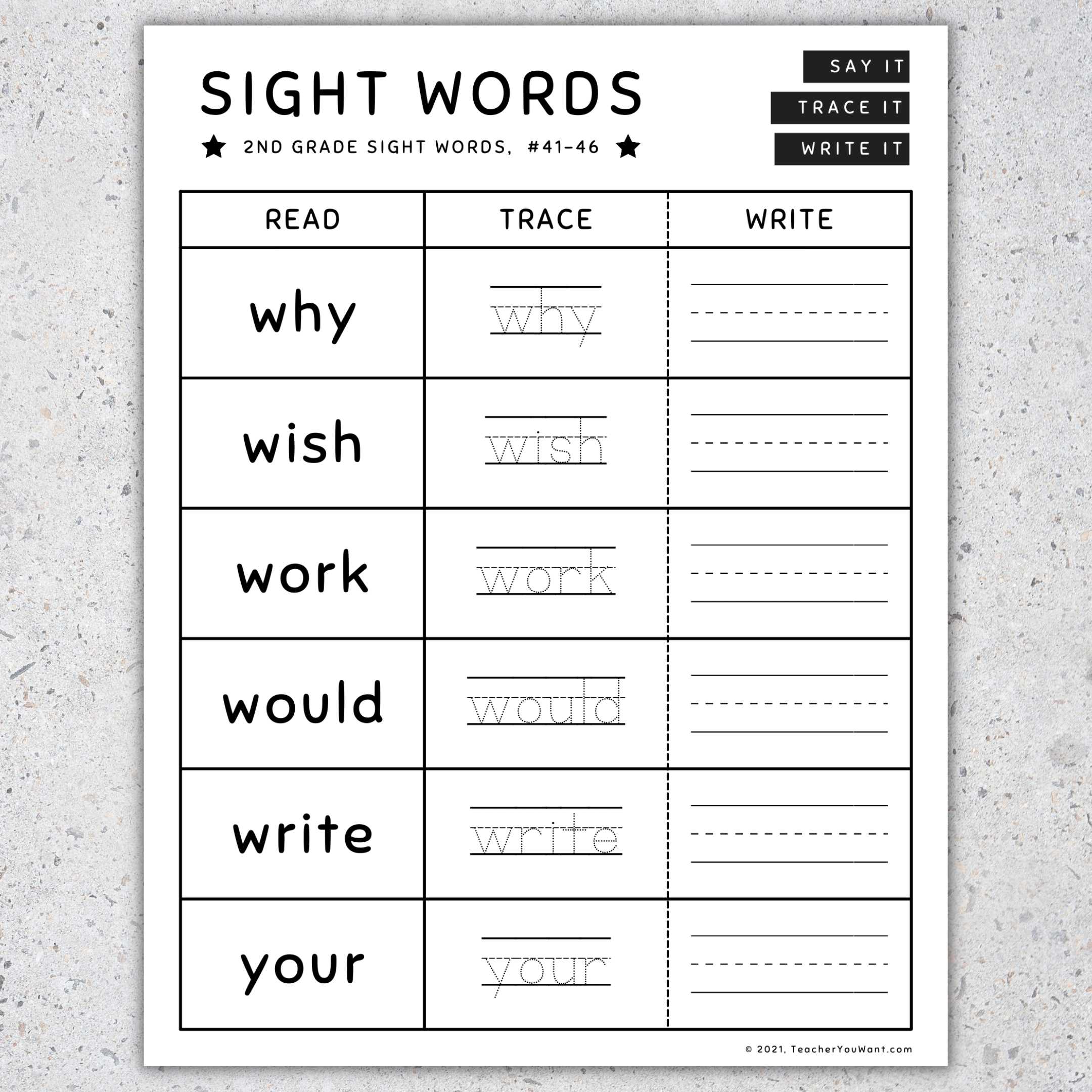 2nd Grade Sight Words Read Trace Write Worksheets Activities SET 4 Made By Teachers