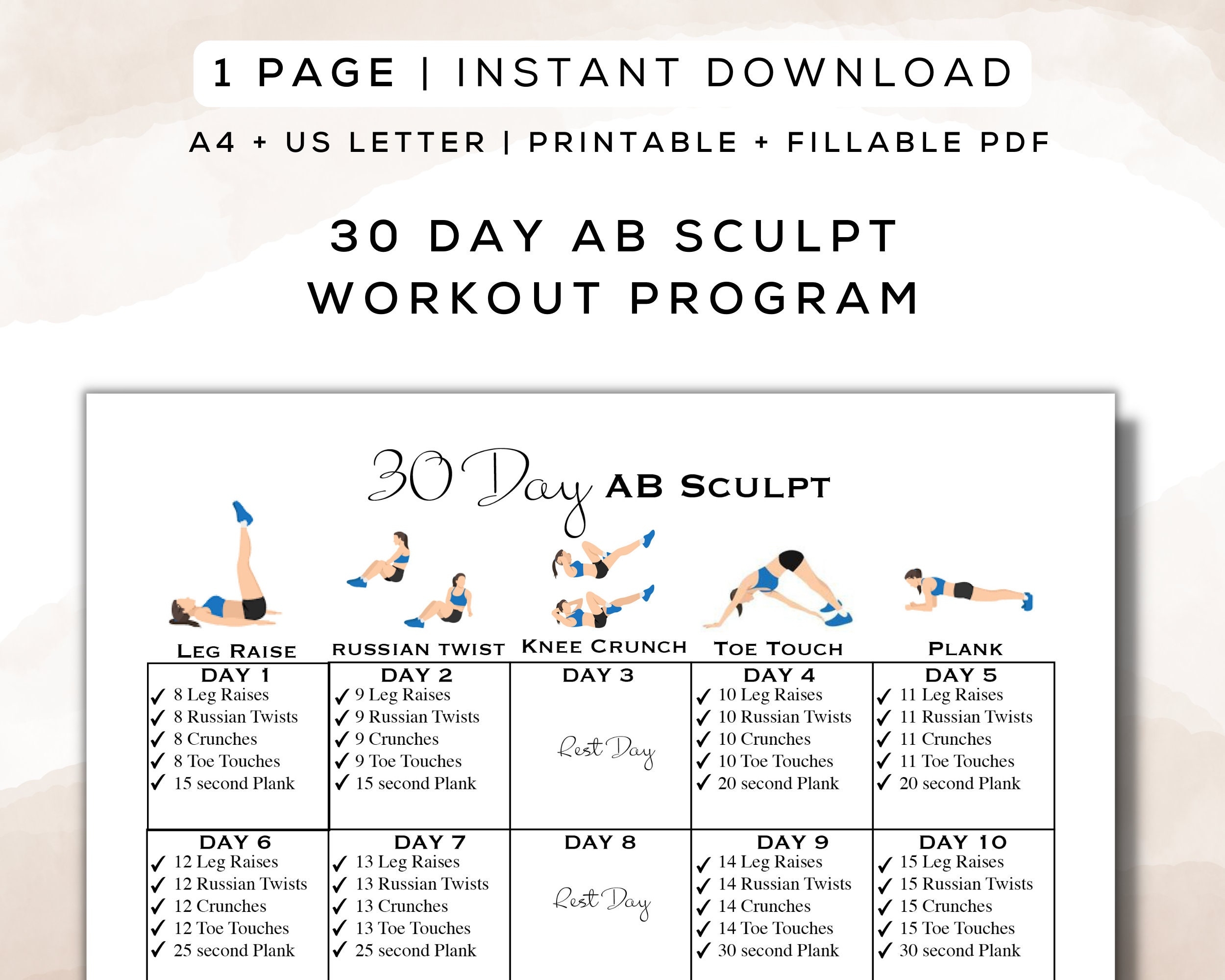 30 Day Beginner Ab Workout Easy Floor Ab Workouts Printable Beginner 30 Day Ab Challenge 30