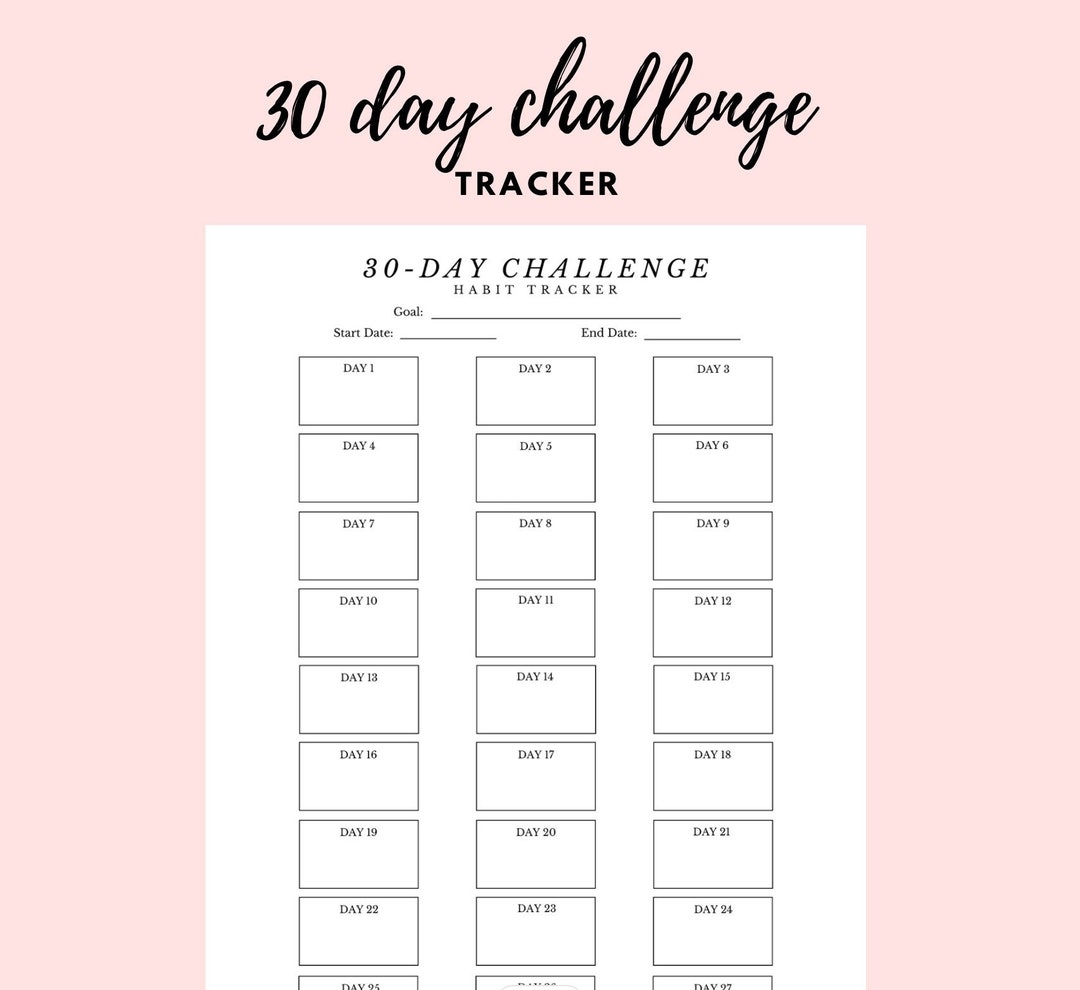 30 Day Challenge Tracker Template Printable Digital Download IPad Etsy