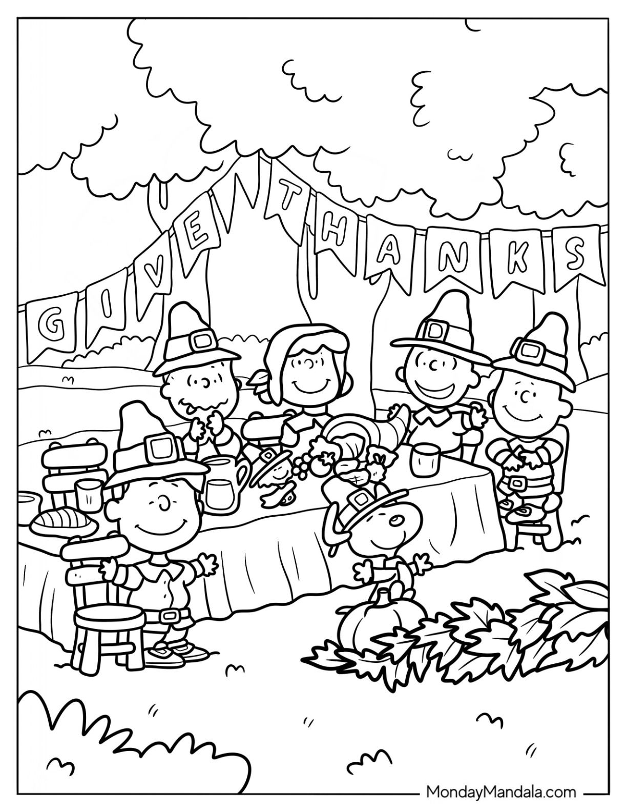 charlie brown thanksgiving coloring pages