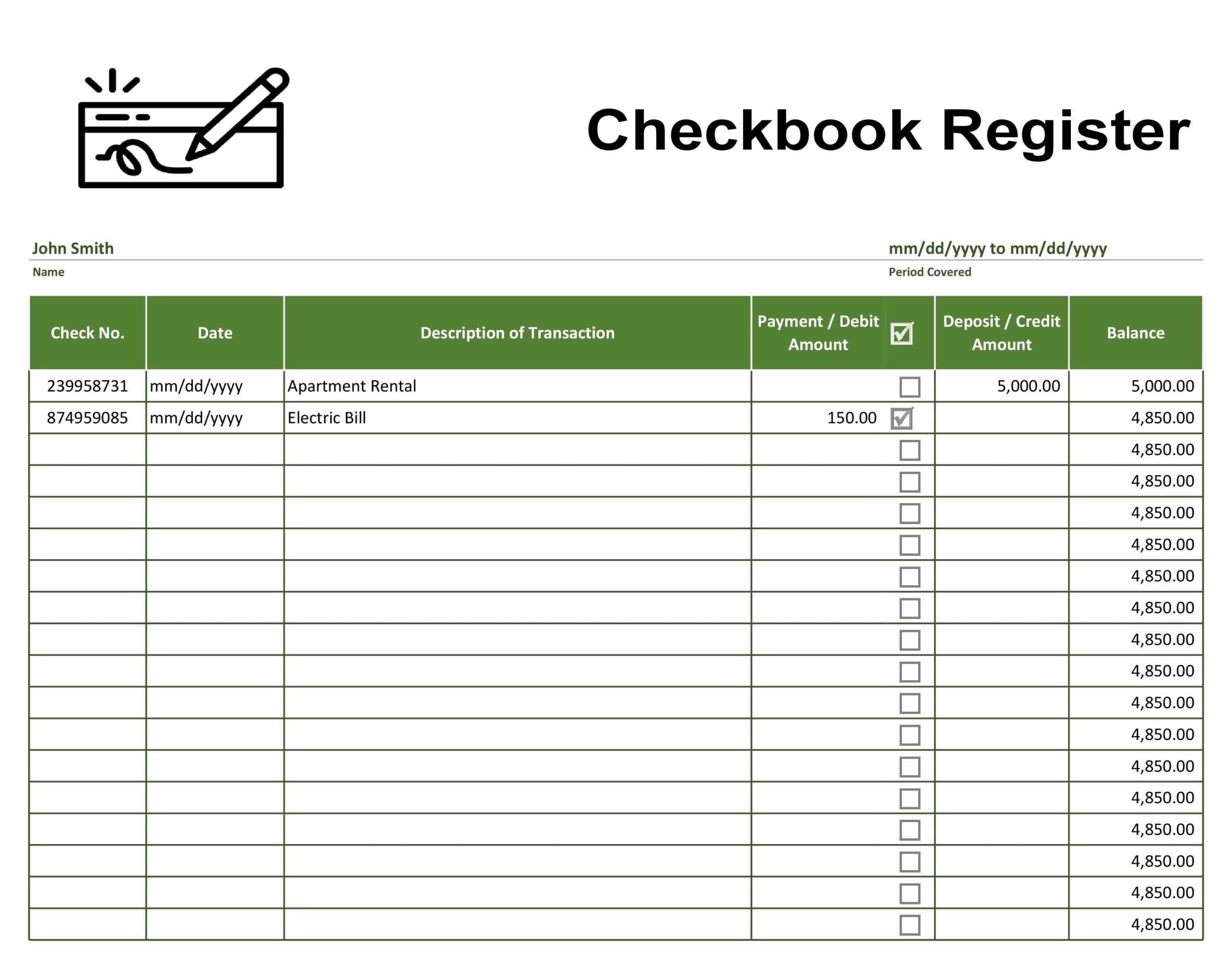 free check register template