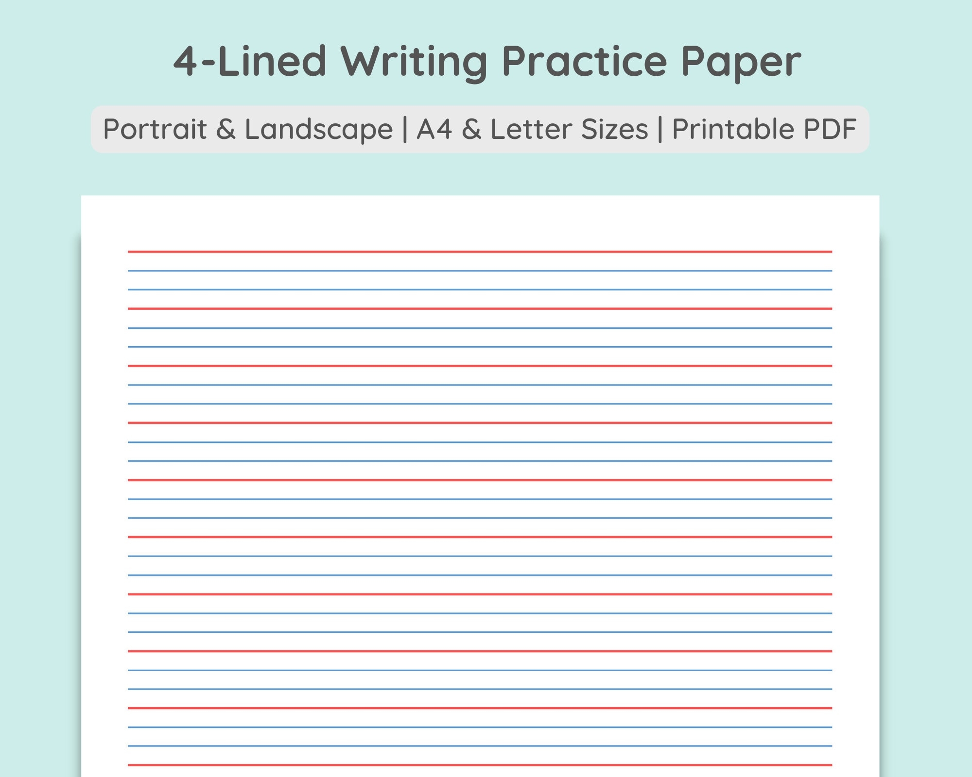 4 lined Writing Practice Paper Handwriting Penmanship Calligraphy Sheet Colored Grey Portrait Landscape A4 Letter PDF Download Etsy