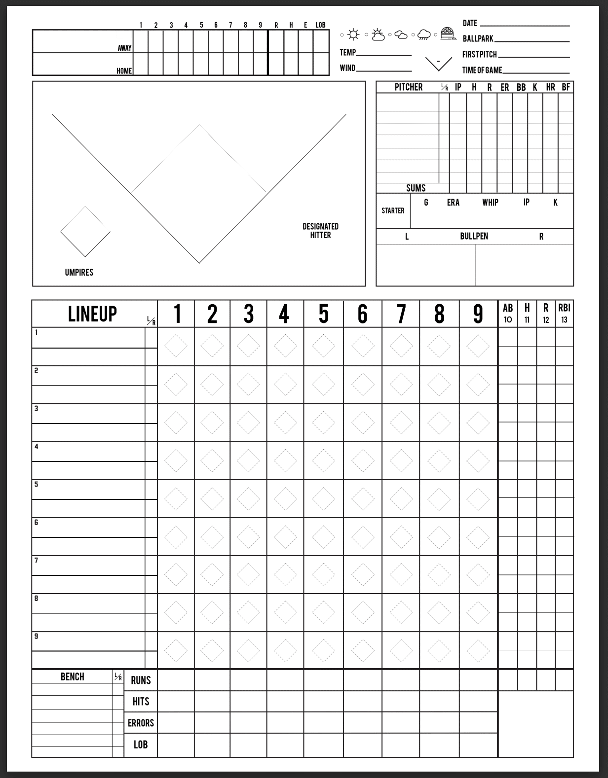 6 Free Printable Baseball Scorecards Scorebook Pages 6 Free Printable Baseball Scorecards Scorebook Pages