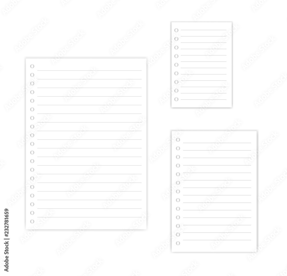 A4 A5 A6 Hole Punched White Lined Paper For Ring Binder Mockup Stock Vector Adobe Stock