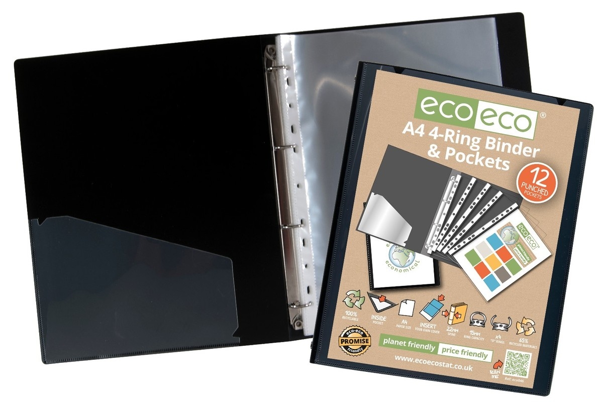 A4 Slim Ring Binder 12 Plastic Punched Pockets Quality BLACK Folder Eco eco EBay A4 Slim Ring Binder 12 Plastic Punched Pockets Quality BLACK Folder Eco eco EBay