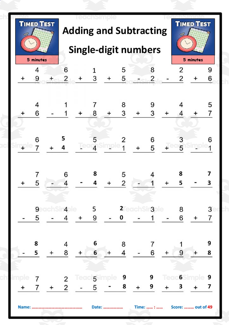 Adding And Subtracting Single Digits By Teach Simple