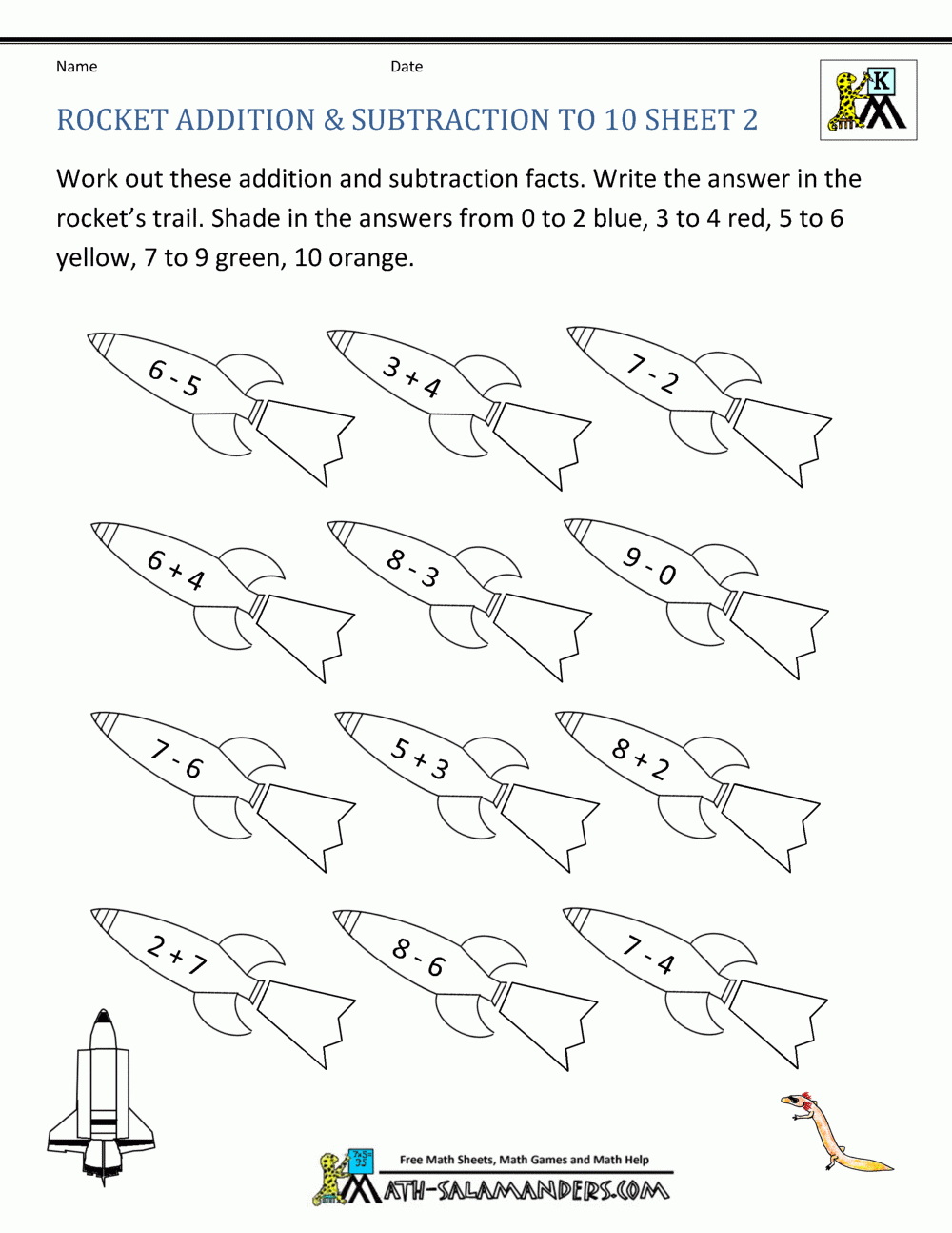 Addition Subtraction To 10 Coloring Sheets For Kindergarten