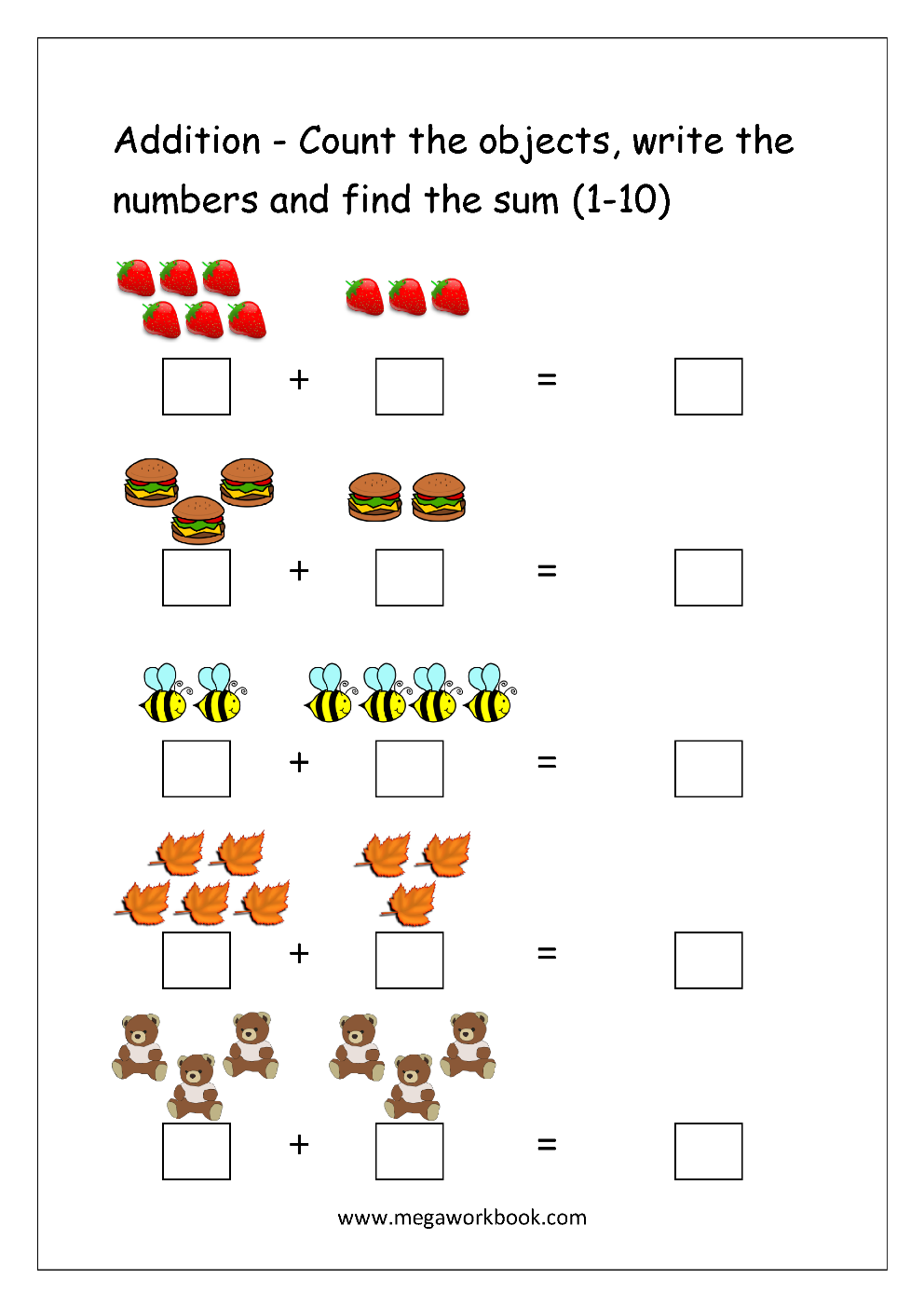 addition worksheets for kindergarteners