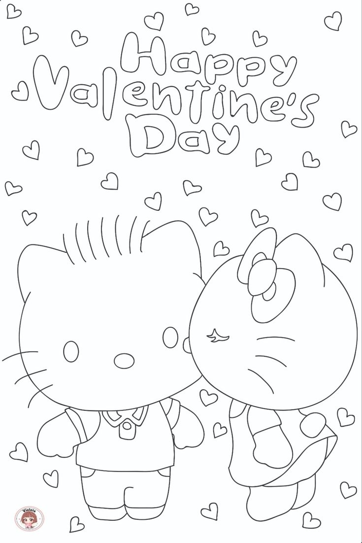 Adorable Hello Kitty Happy Valentine s Day Coloring Page Free Printable Crafts For Kids 