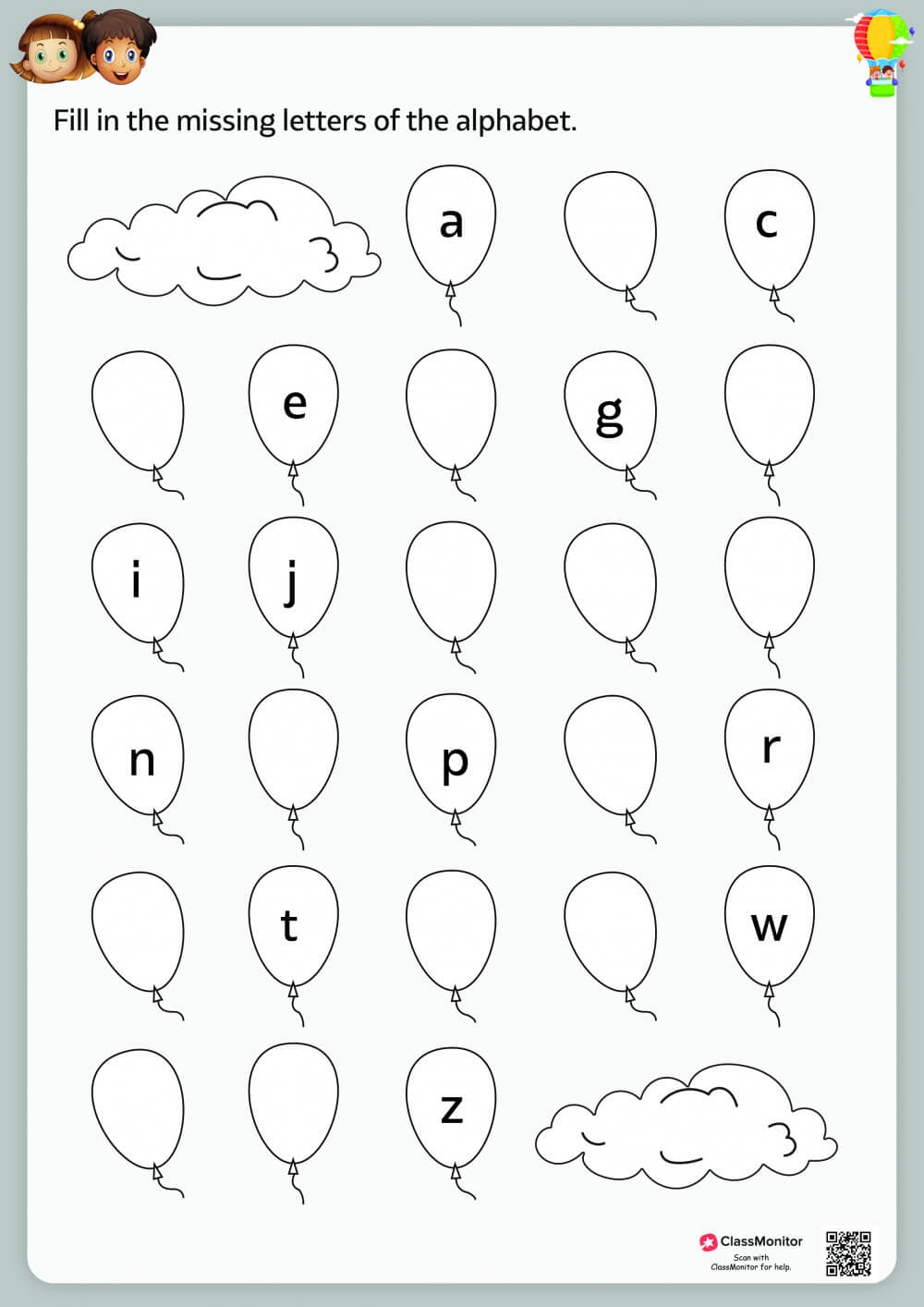 Air Activity Worksheet Fill In The Missing Alphabets ClassMonitor Air Activity Worksheet Fill In The Missing Alphabets ClassMonitor