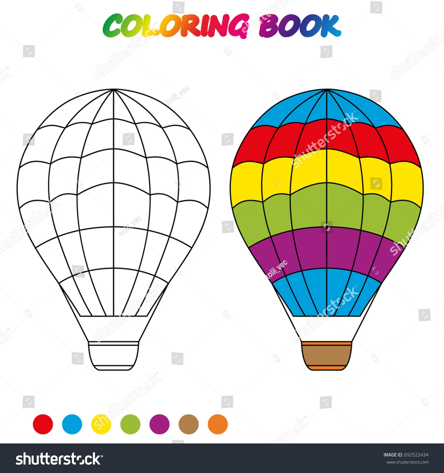 Air Balloon Coloring Page Worksheet Game Stock Vector Royalty Free 692522434 Shutterstock
