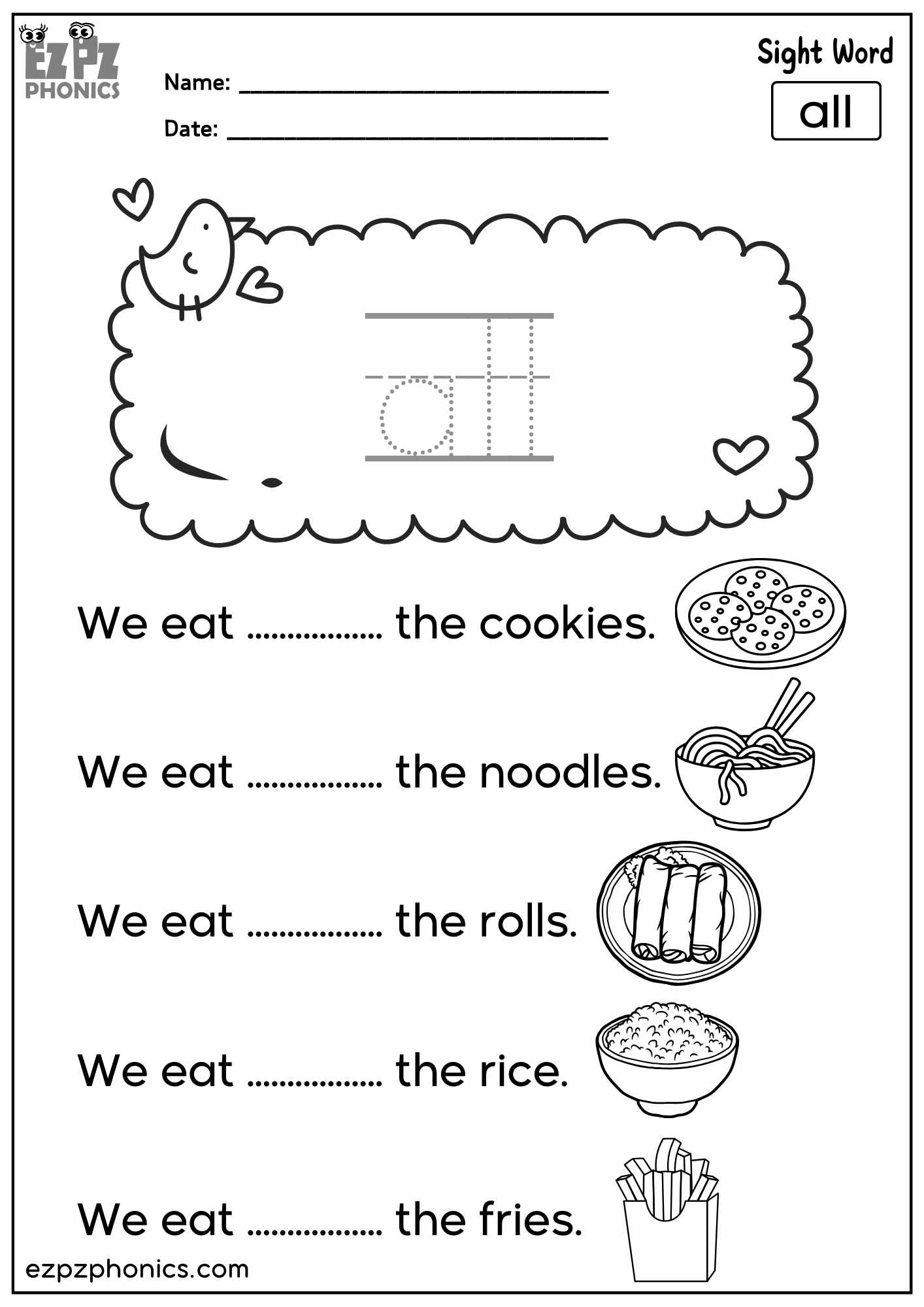 All Sight Word Worksheet Fun Practice For Kindergarten First Grade Ezpzphonics All Sight Word Worksheet Fun Practice For Kindergarten First Grade Ezpzphonics