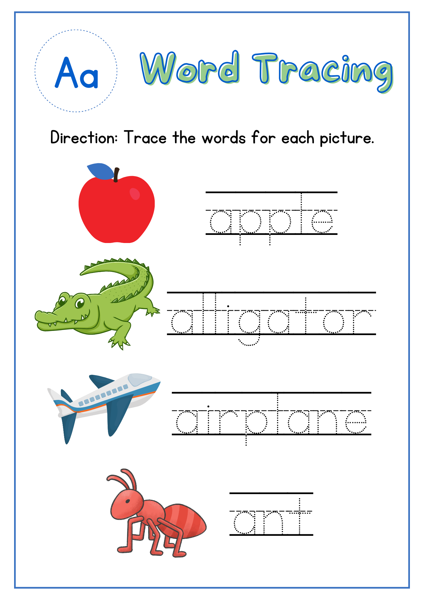 word tracing worksheets
