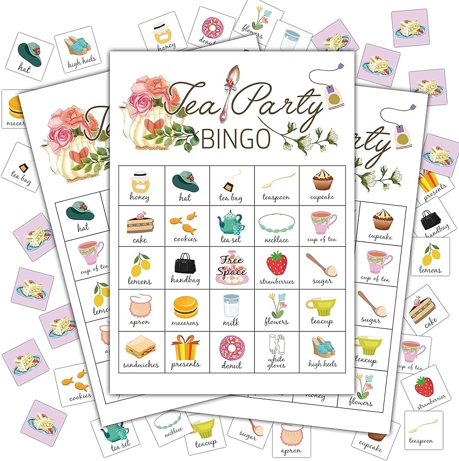 Amazon Disfuco Tea Party Bingo Cards Tea Bridal Party Games Bingo Cards School Party Birthday Garden Tea Party Favors Supplies Decorations 24 Players Bingo Game A02 Toys Games