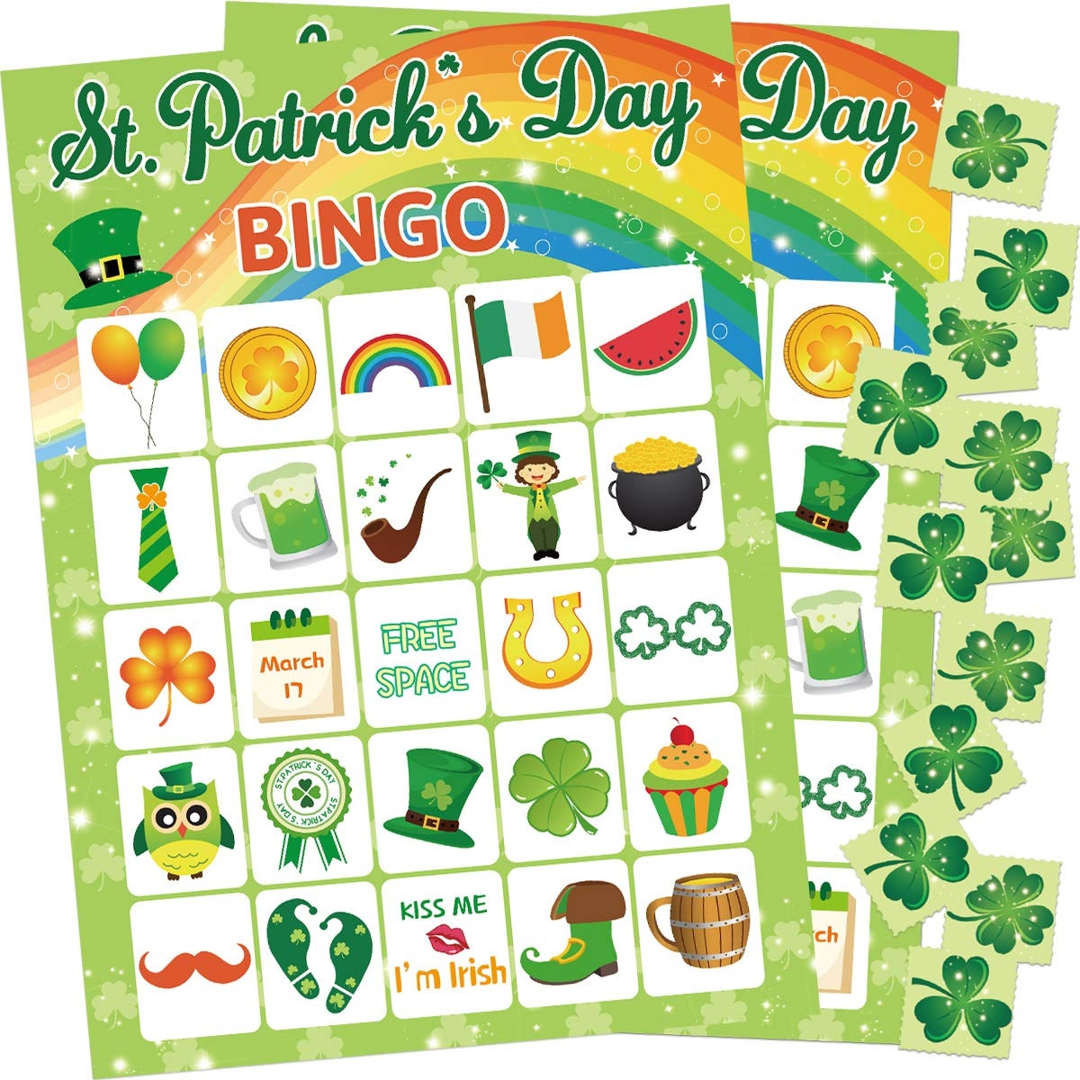 Amazon Fancy Land St Patrick s Day Bingo Game For Kids 24 Players Green Shamrock Party Game Supplies Toys Games