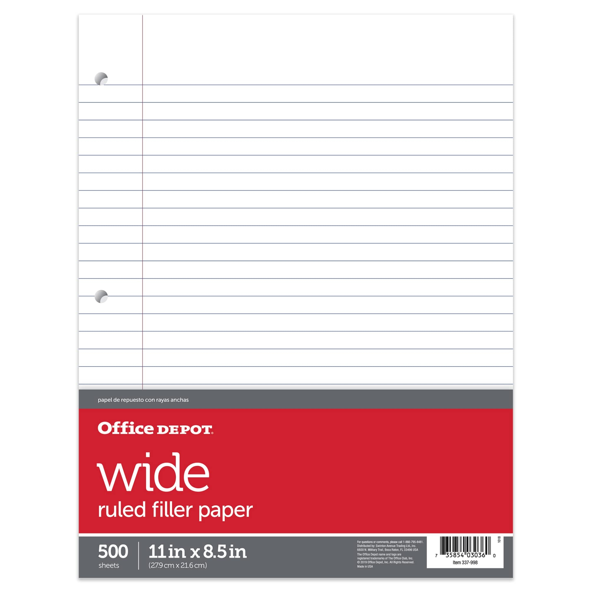 Amazon Office Depot Ruled Filler Paper 3 Hole Punched 16 Lb Wide Ruled With Margin 11in X 8 1 2in 500 Sheets 09228OD Composition Notebooks Office Products Amazon Office Depot Ruled Filler Paper 3 Hole Punched 16 Lb Wide Ruled With Margin 11in X 8 1 2in 500 Sheets 09228OD Composition Notebooks Office Products
