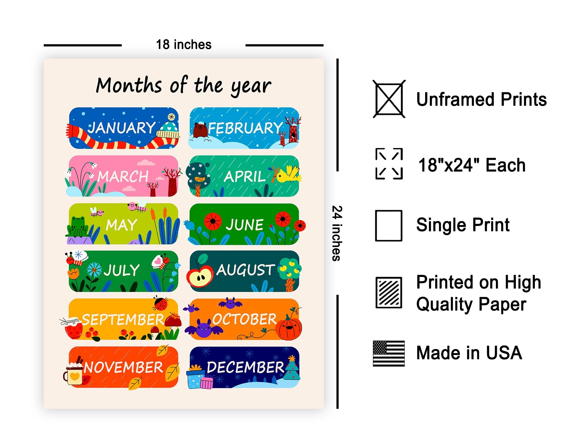 Amazon Poster Master Months Of The Year Poster Months Chart Print Educational Art Learning Materials Art Gift For Students Teachers Chic Decor For Classroom Or Playroom 