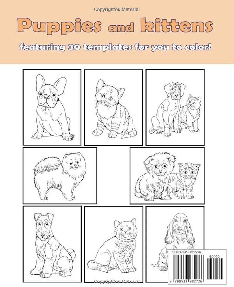 Amazon Puppies And Kittens Coloring Book Puppies And Kittens For Kids And Adults Coloring Book With 30 Designs French Bulldog Pug Spitz Persian Cat And More 8 X 10 Inches 9798533982726 Lunyakov Sascha Books