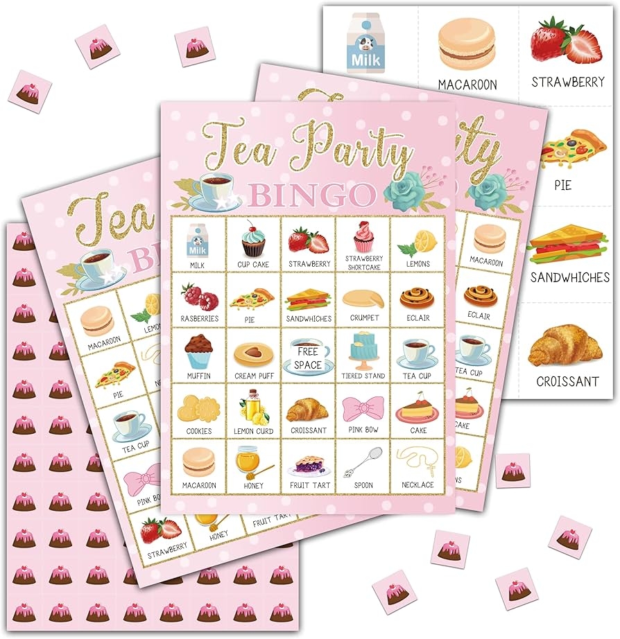 Amazon Tea Party Bridal Shower Games Tea Party Bingo Game Tea Party Decorations Tea Party Favors 24 Players Bingo Games For Bridal Shower Bachelorette Party Wedding Engagement Party A06 Home 