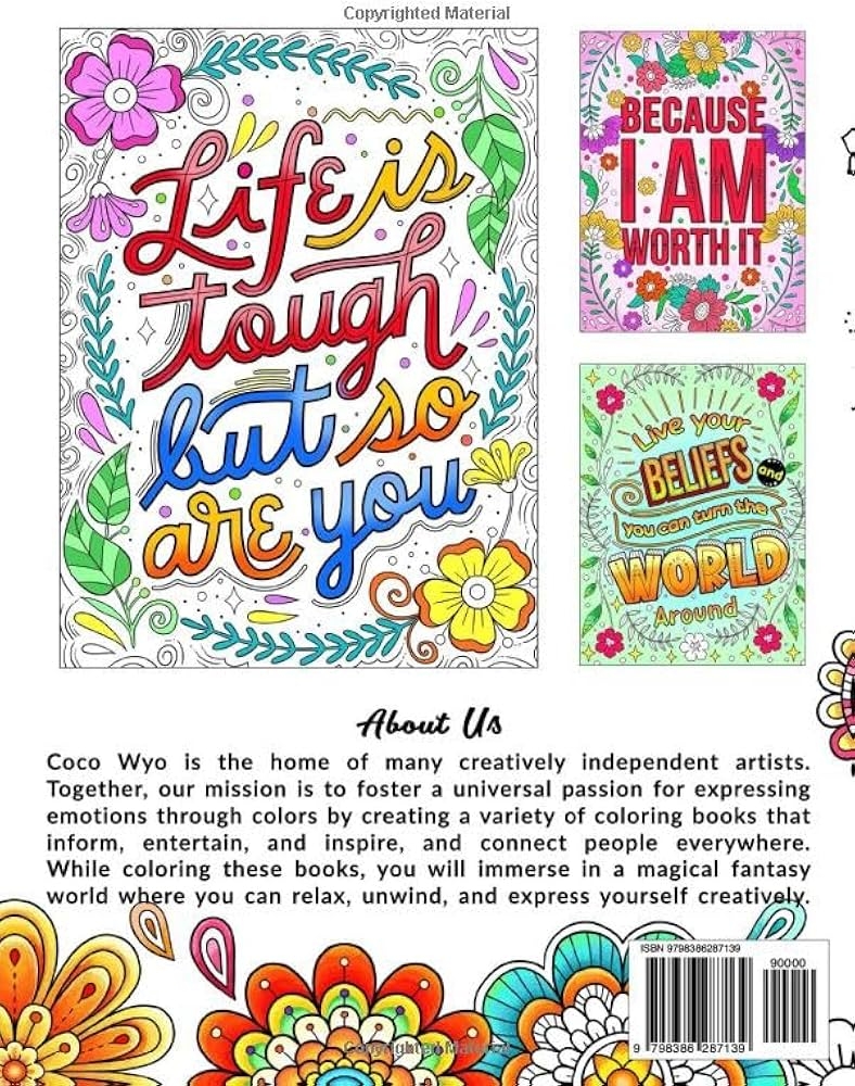 Amazon You re Awesome Coloring Book Of Inspirational Quotes To Boost Your Mood And Confidence For Women Teens Adults 9798386287139 Wyo Coco Books
