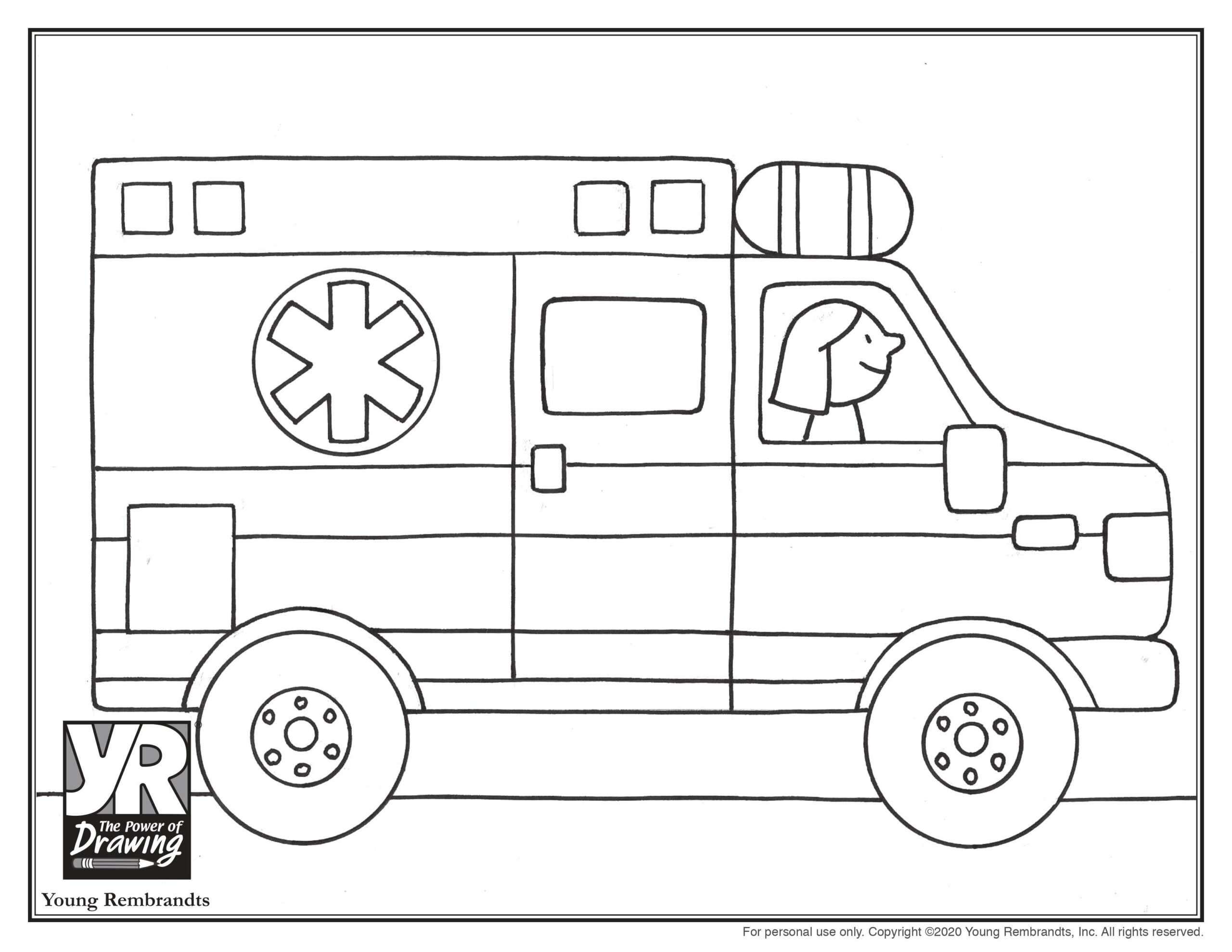 Ambulance Coloring Page Young Rembrandts Shop