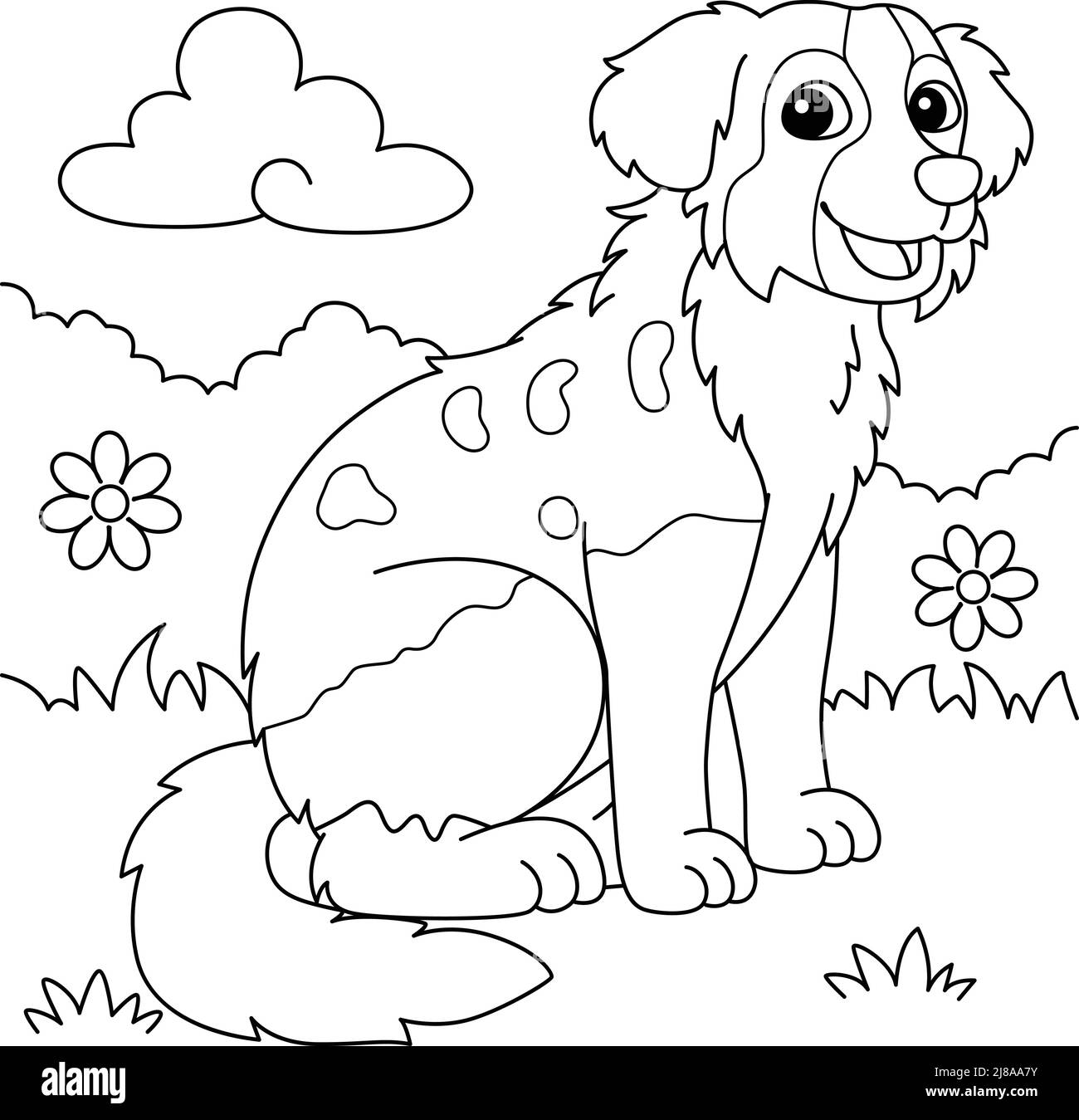 Australian Shepherd Dog Coloring Page For Kids Stock Vector Image Art Alamy