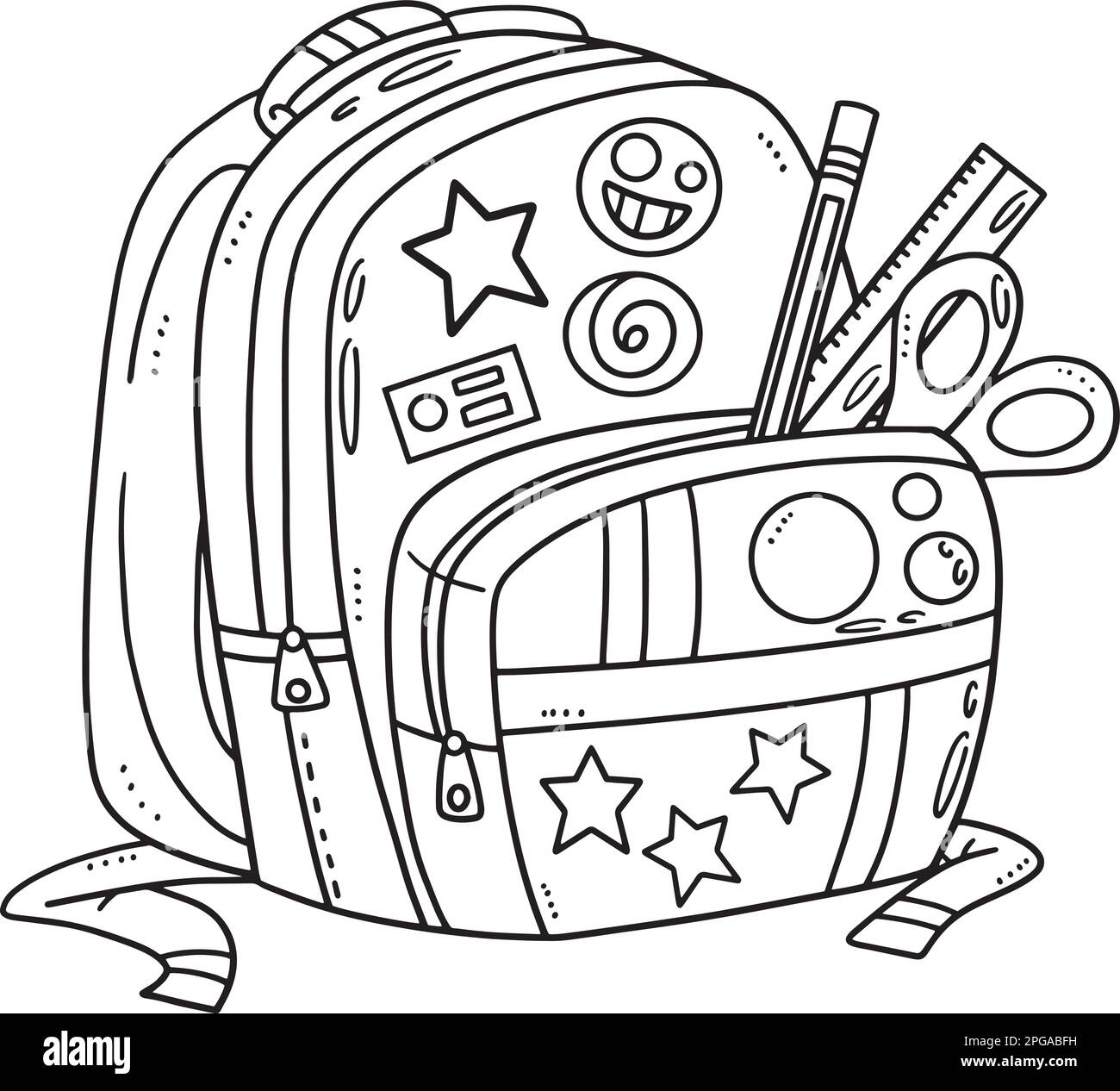 Back To School Bag Isolated Coloring Page For Kids Stock Vector Image Art Alamy