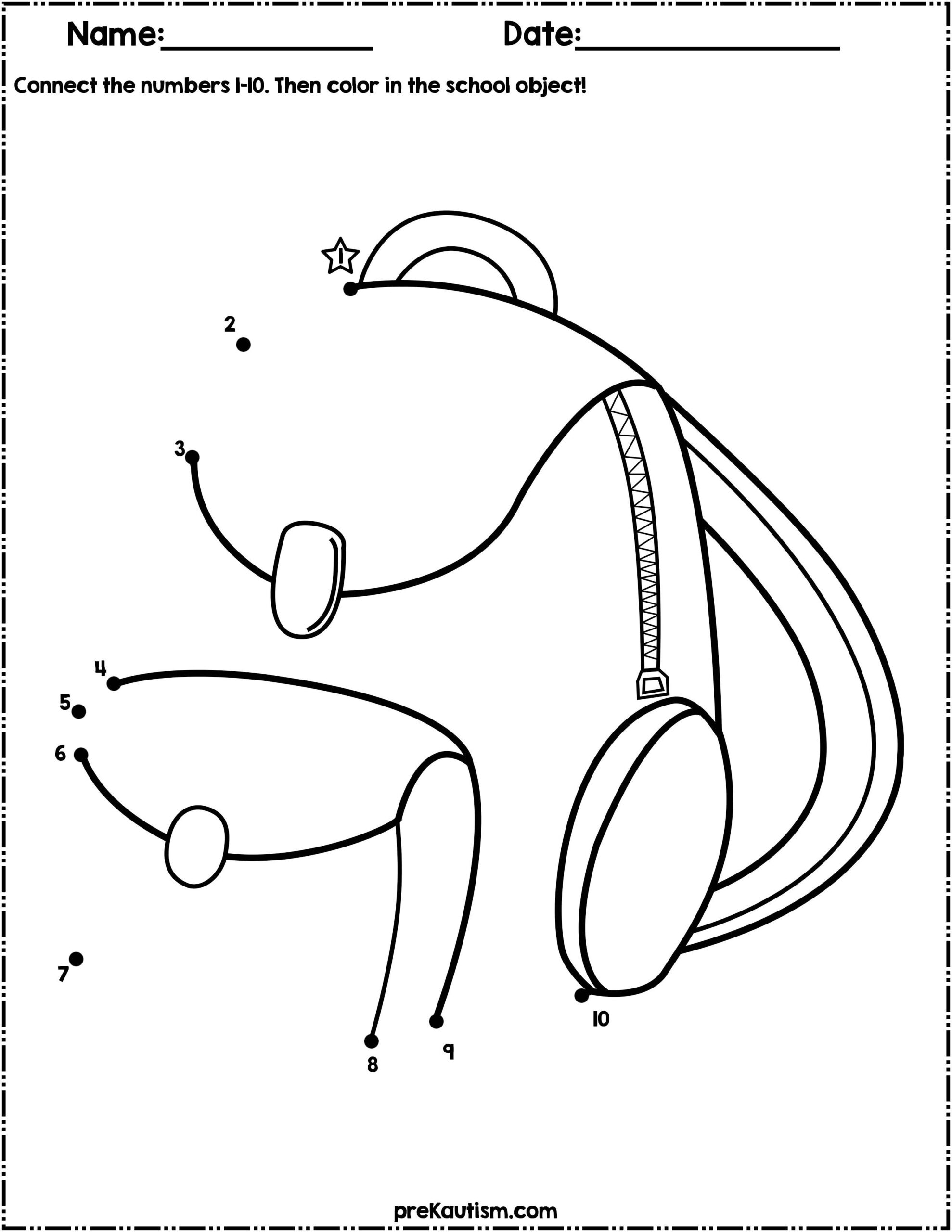 Back To School Dot To Dot Worksheets Numbers 1 10 By PreKautism