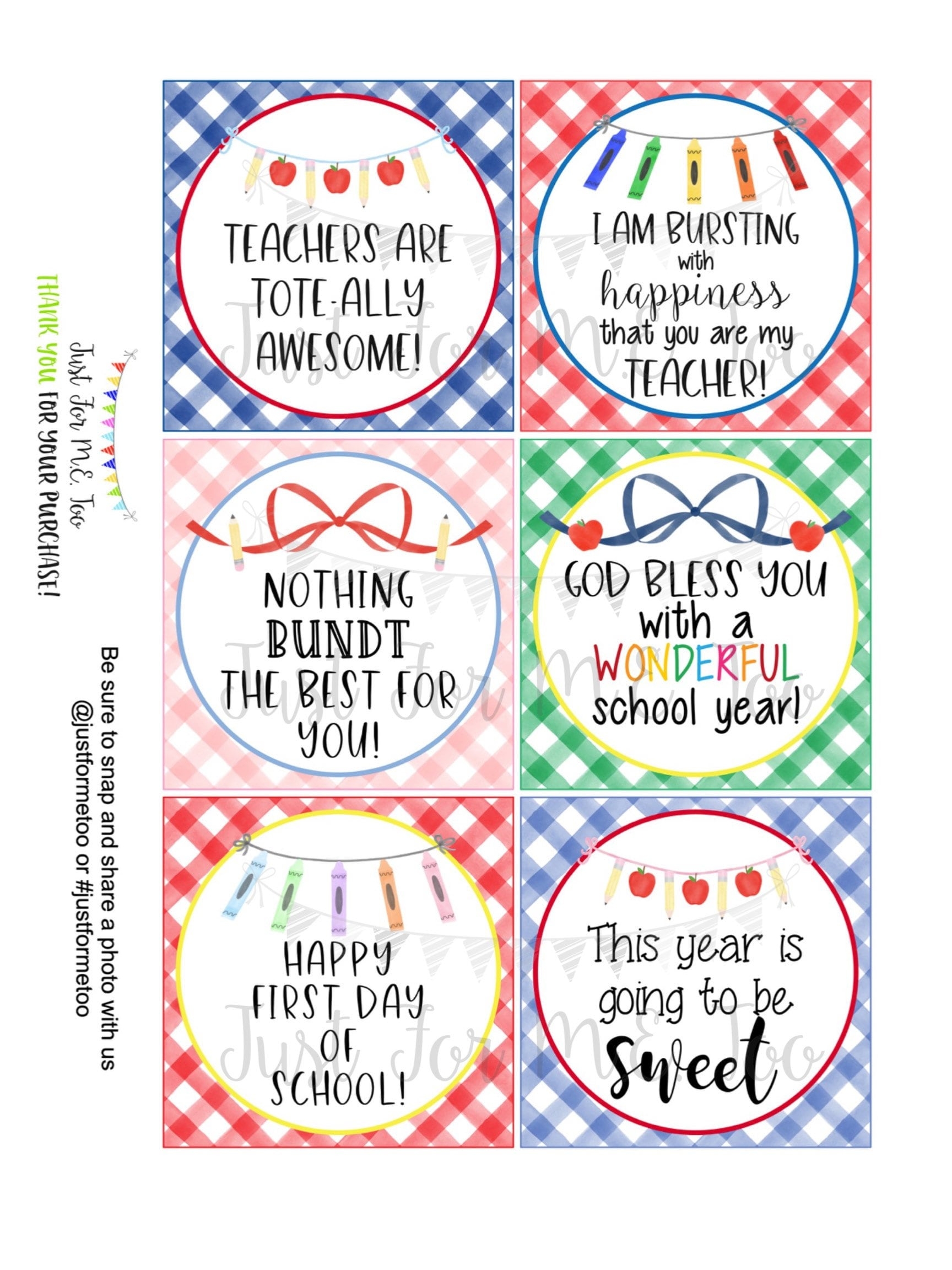 Back To School Printable Tags Instant Download Teacher Tags Square Gift Tags First Day Of School Teacher Gifts Small Gifts Treats Etsy