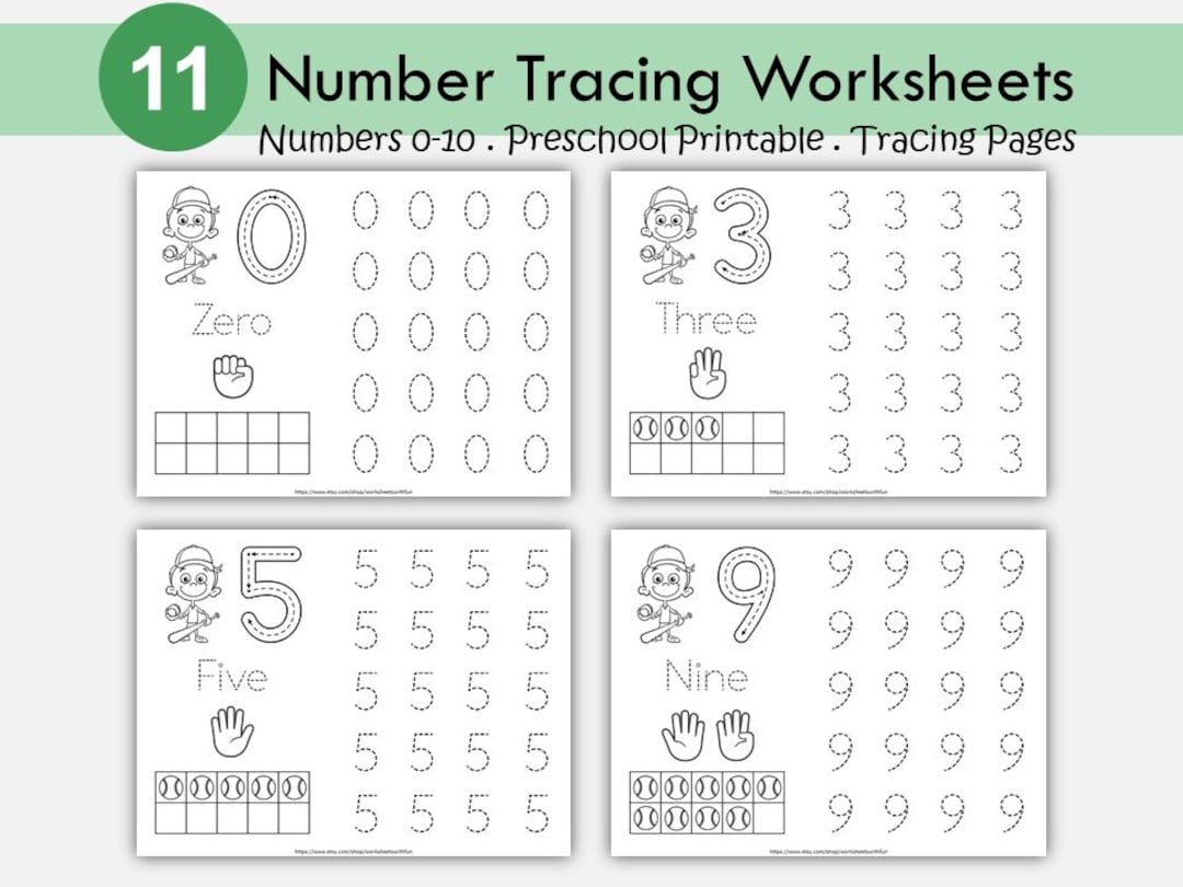 Baseball Number Tracing Worksheets 0 10 Preschool Math PDF Download Etsy