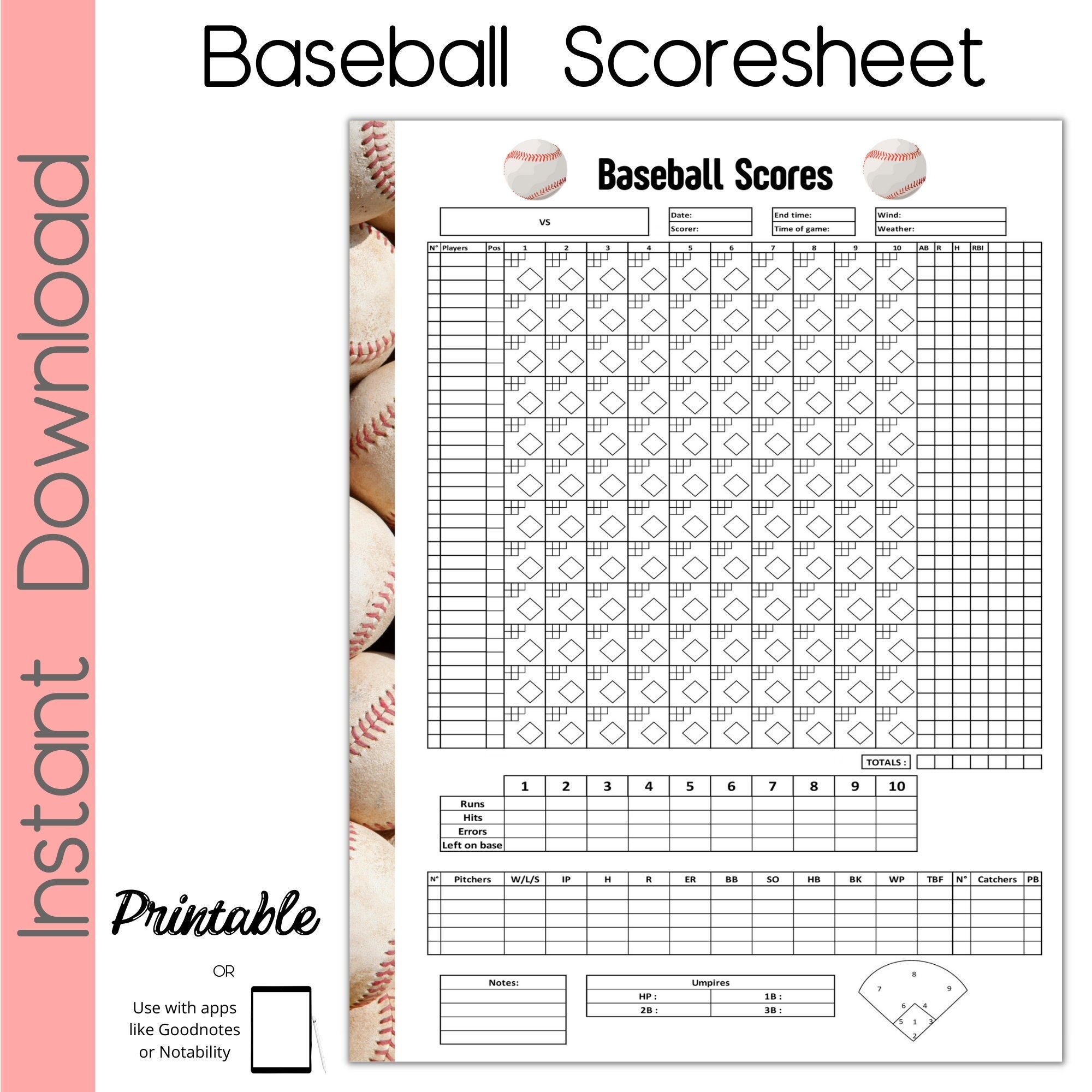 Baseball Scoresheet Softball Scoresheet Printable Scoresheet Etsy Finland Baseball Scoresheet Softball Scoresheet Printable Scoresheet Etsy Finland