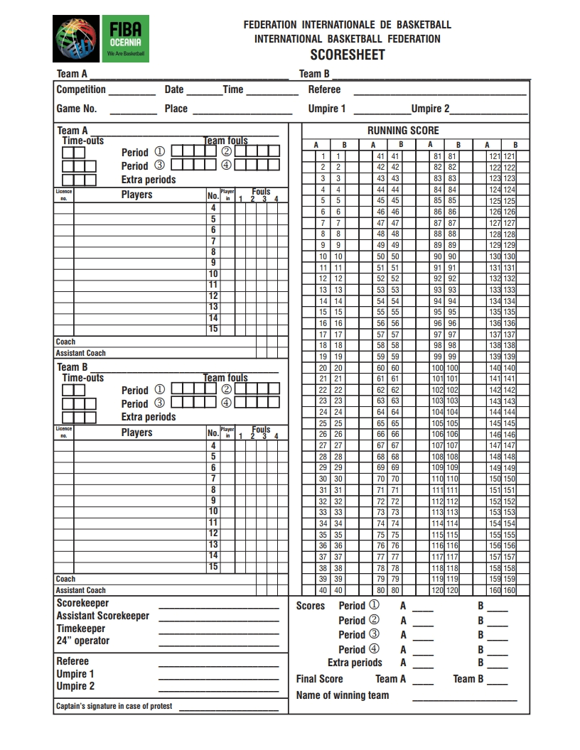 Basketball Score Sheet Free Download Basketball Score Sheet Free Download