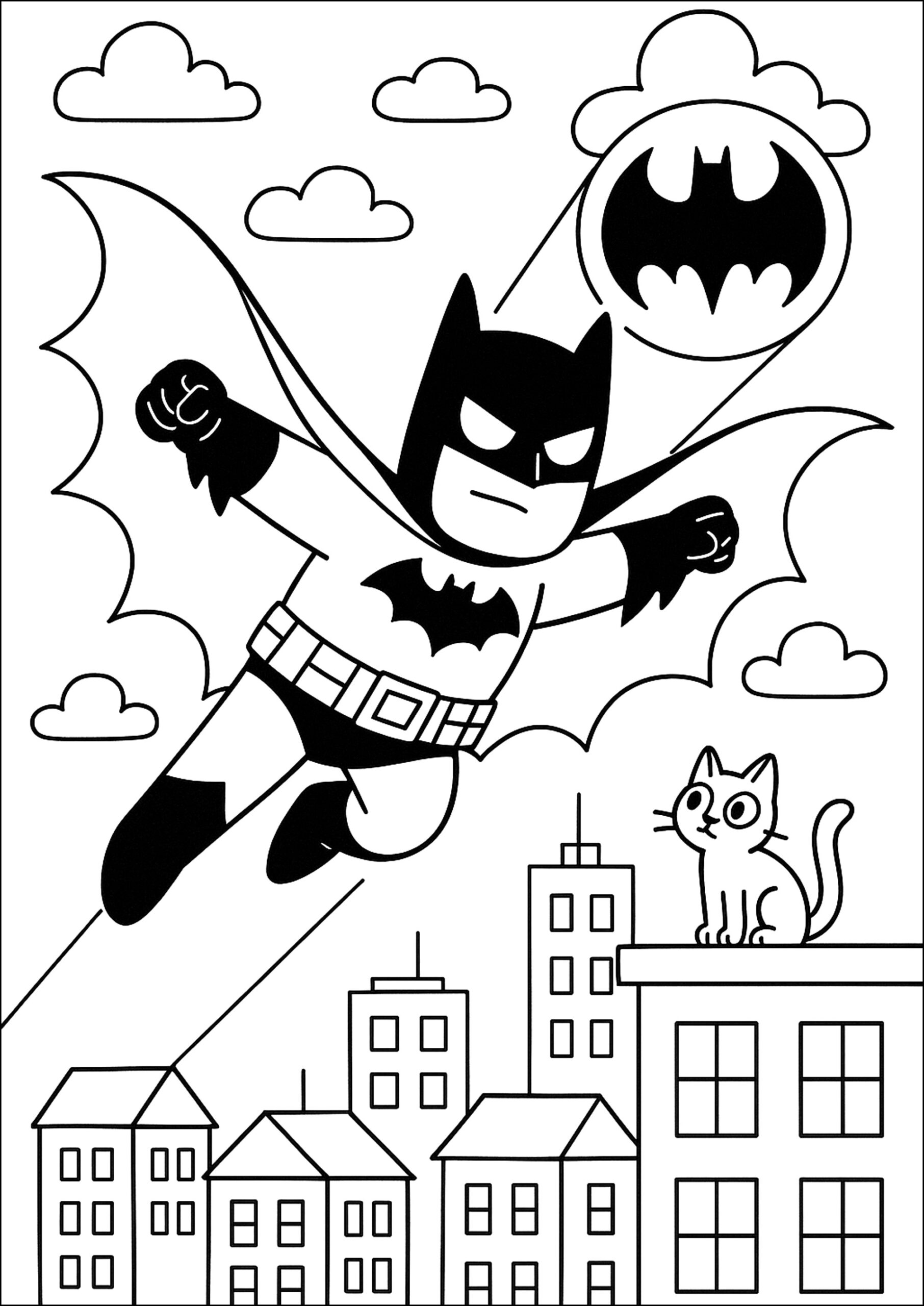 Batman In The Sky Observed By A Little Cat Batman Coloring Pages Batman In The Sky Observed By A Little Cat Batman Coloring Pages