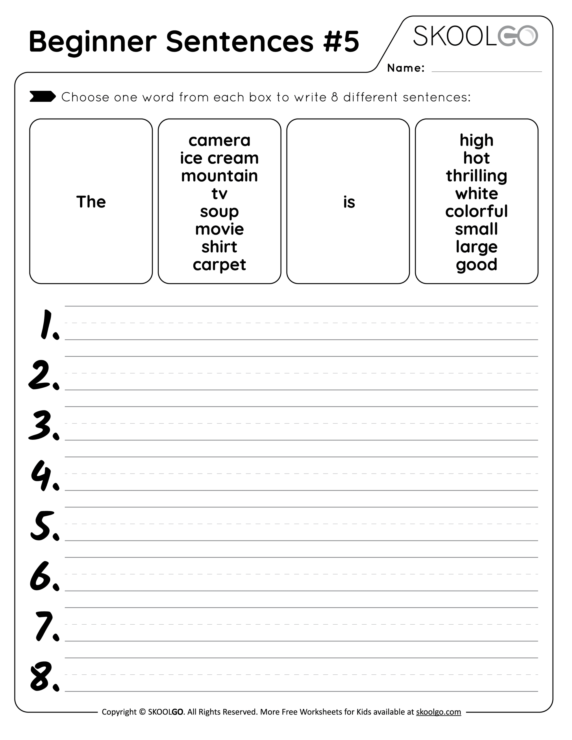 sentence basics worksheets