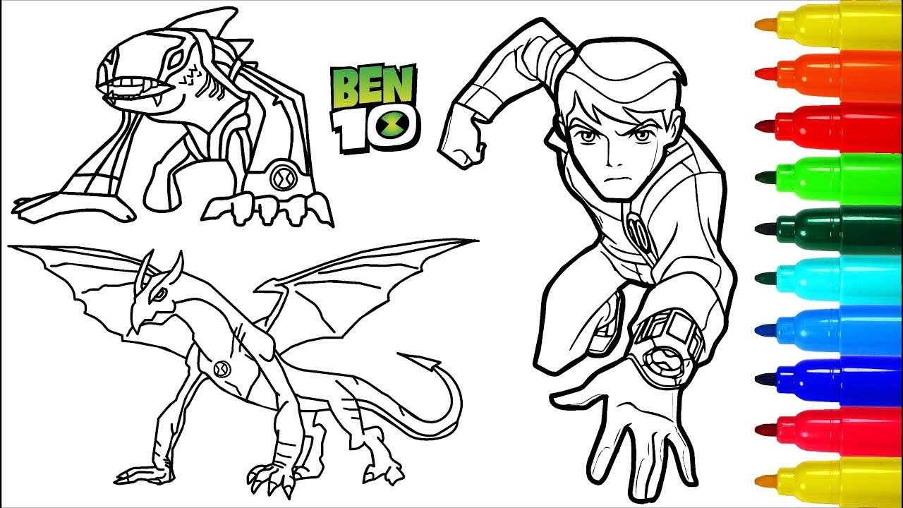 BEN 10 Coloring Pages 3 Colouring Pages For Kids With Colored Markers YouTube