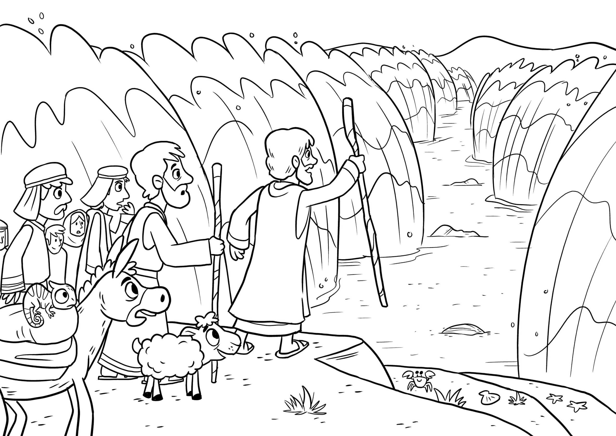 moses parting the red sea coloring page