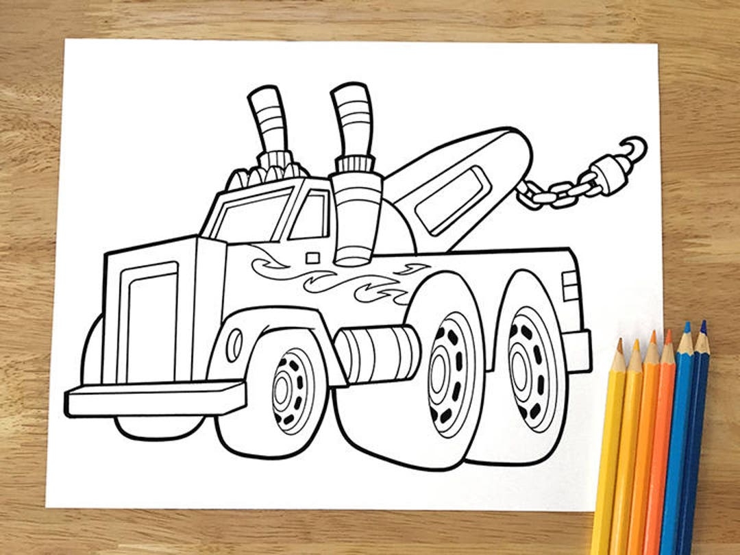 Big Tow Truck Coloring Page Downloadable PDF File Etsy Israel