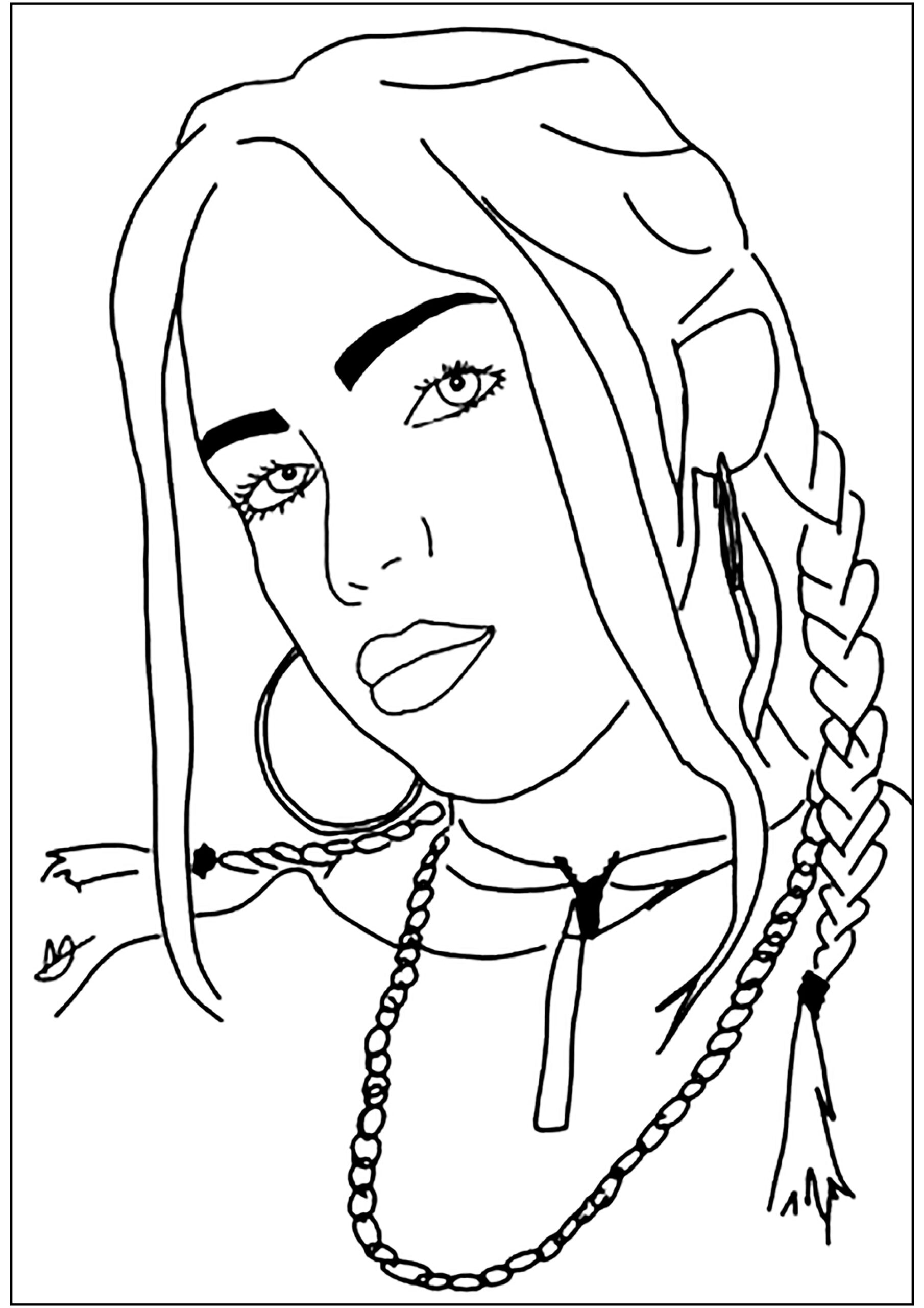 Billie Eilish s Face To Color Famous Singers Coloring Pages