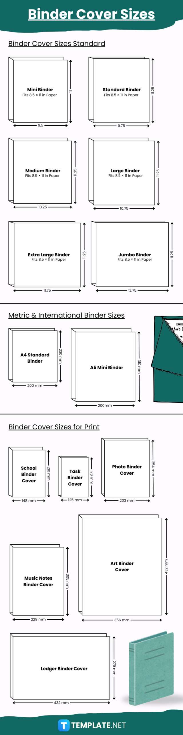 Binder Cover Size Dimension Inches Mm Cms Pixel