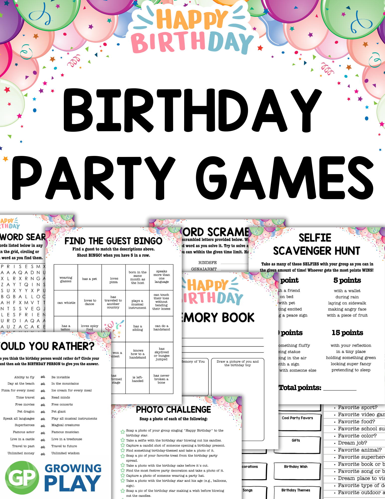 Birthday Party Games Printable Packet Growing Play Birthday Party Games Printable Packet Growing Play