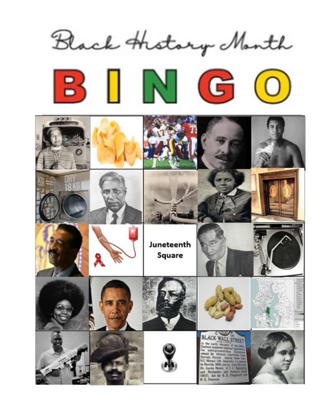 Black History Bingo Rainier Valley Food Bank